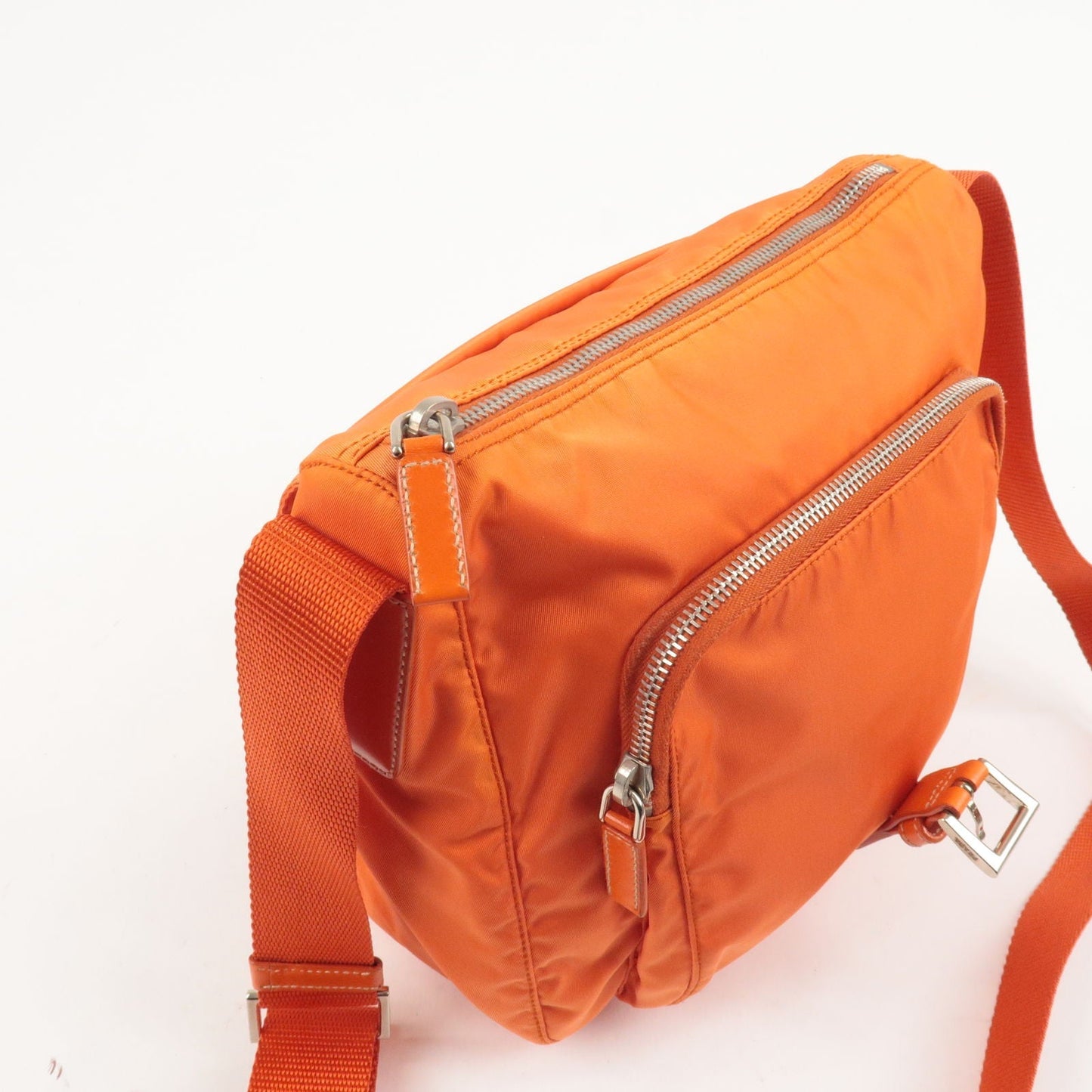 PRADA Logo Nylon Leather Shoulder Bag Orange B8994