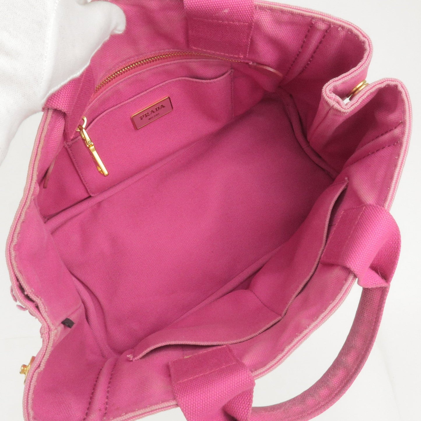 PRADA Logo Canapa Mini Canvas Hand Bag Tote Bag Pink