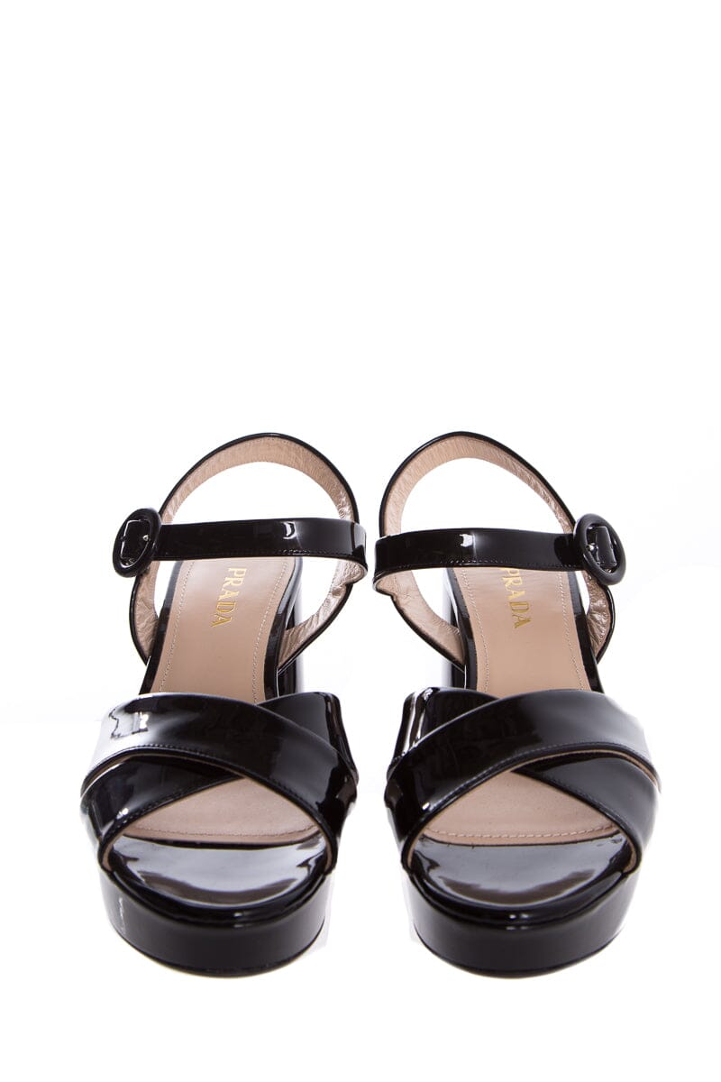 Prada Black Patent Leather Sandals SZ 39