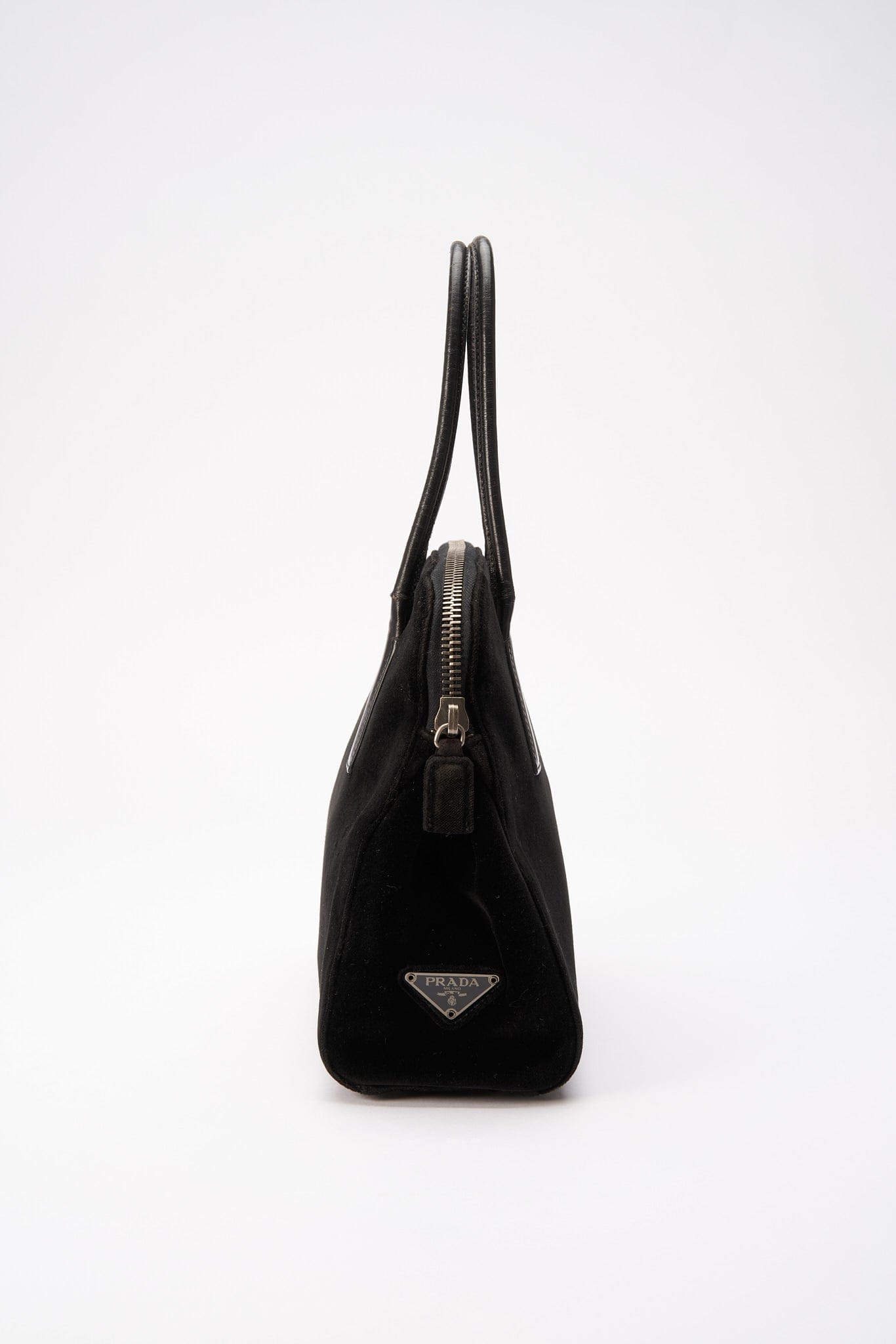 Prada Black Velvet Shoulder Bag with Leather Handles