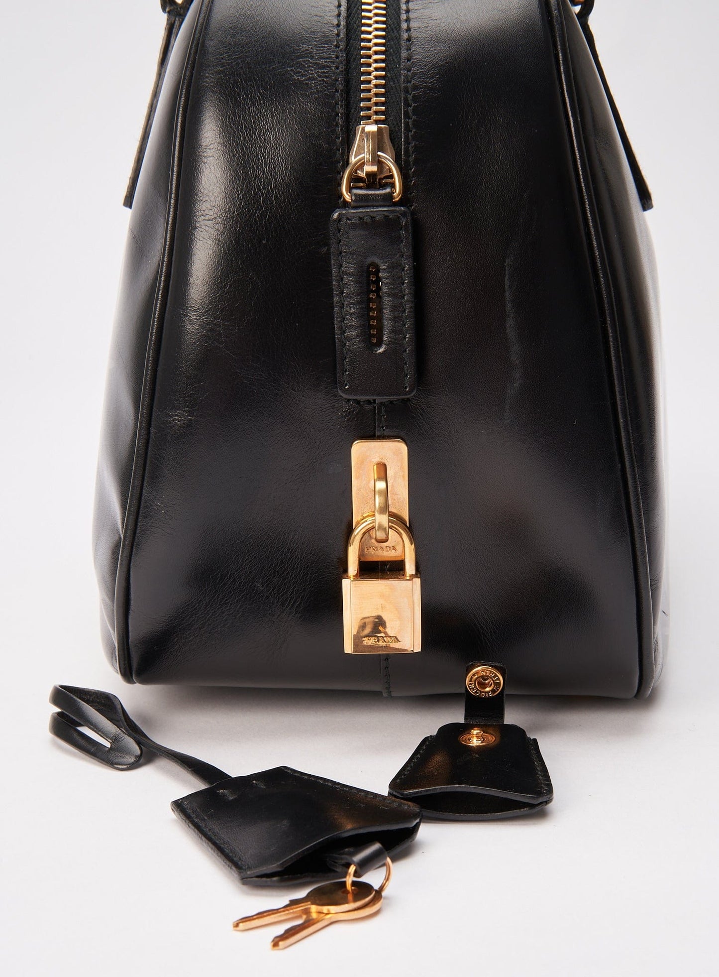 A vintage 90's Prada Black Leather Shoulder Bag