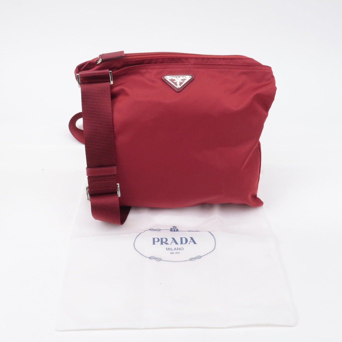 PRADA Logo Nylon Leather Shoulder Bag Crossbody Bag Red