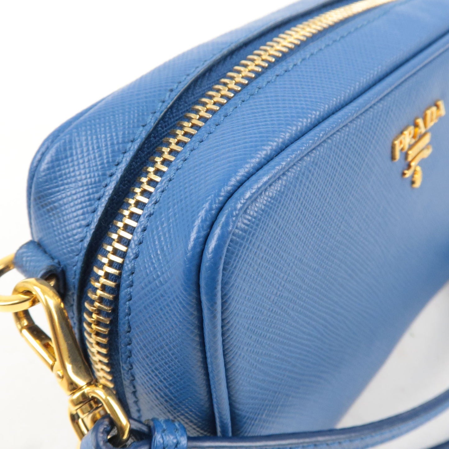 PRADA Logo Leather Shoulder Bag Mini Bag Blue 1N1674