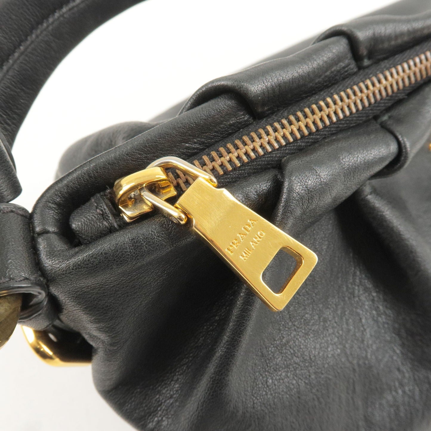 PRADA Logo Leather Shoulder Bag Black Gold Hardware