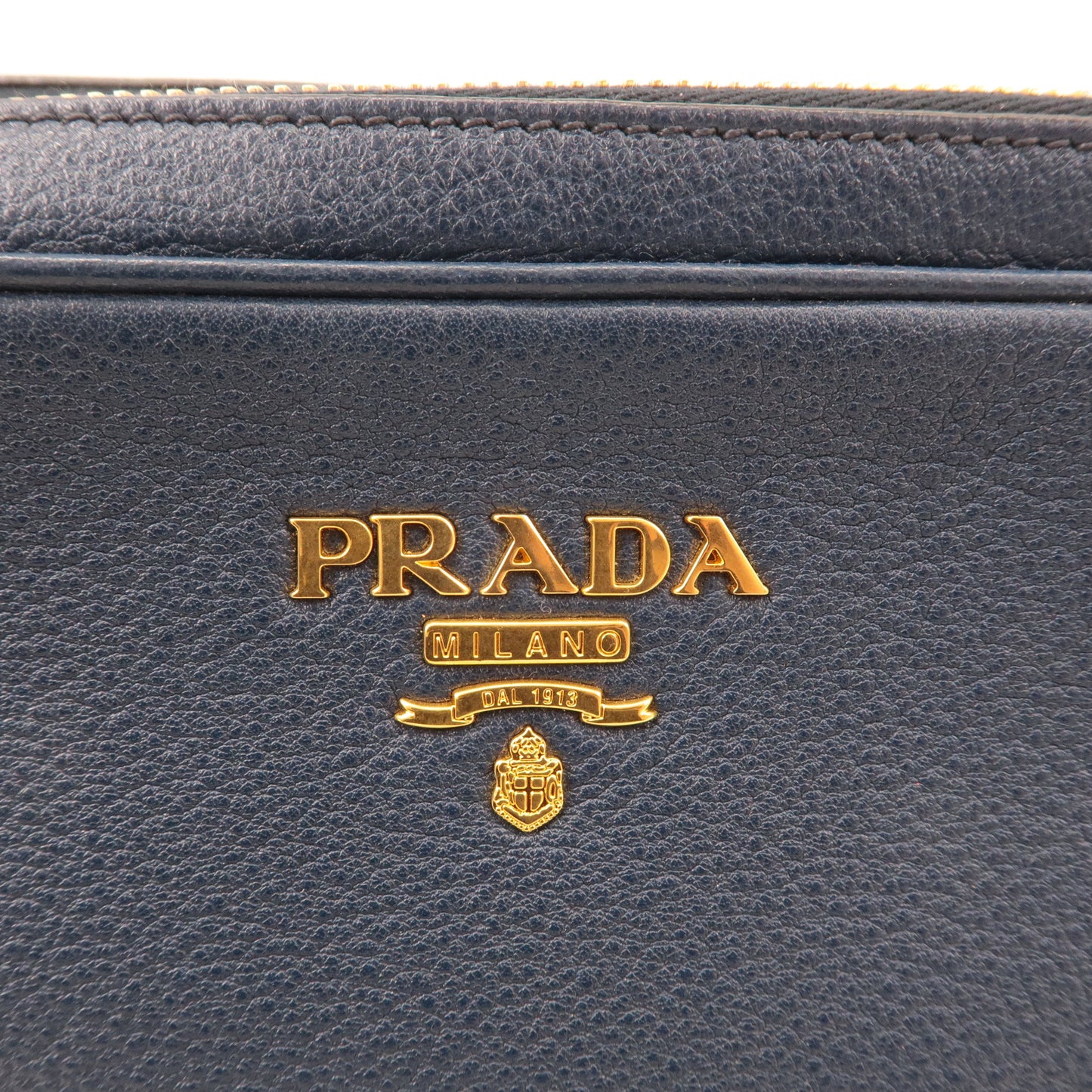 PRADA Logo Vitello Daino Leather Shoulder Bag Navy 1BH082