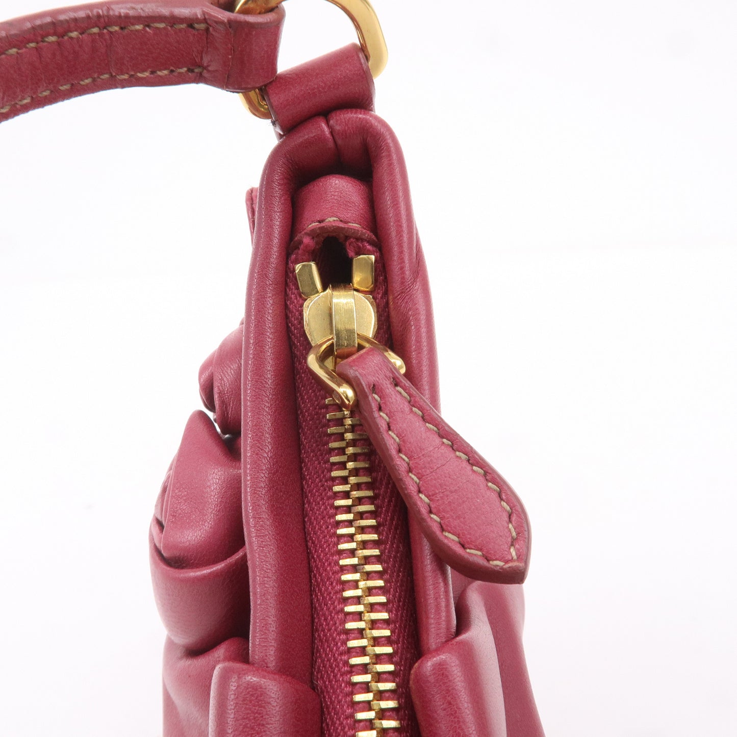 PRADA Leather Rose Corsage Hand Bag Pouch Pink 1N1439