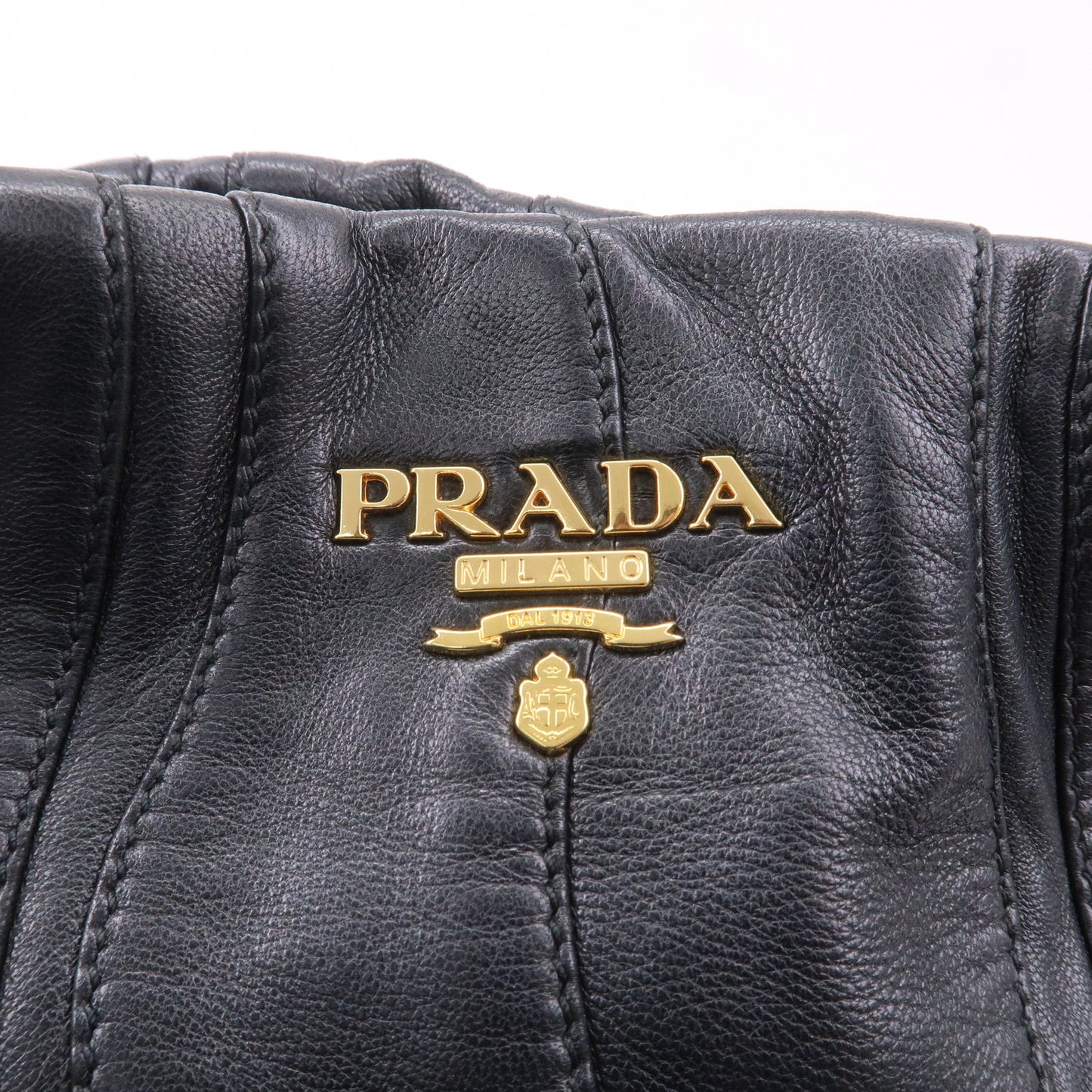 PRADA Leather Shoulder Bag Hand Bag Black