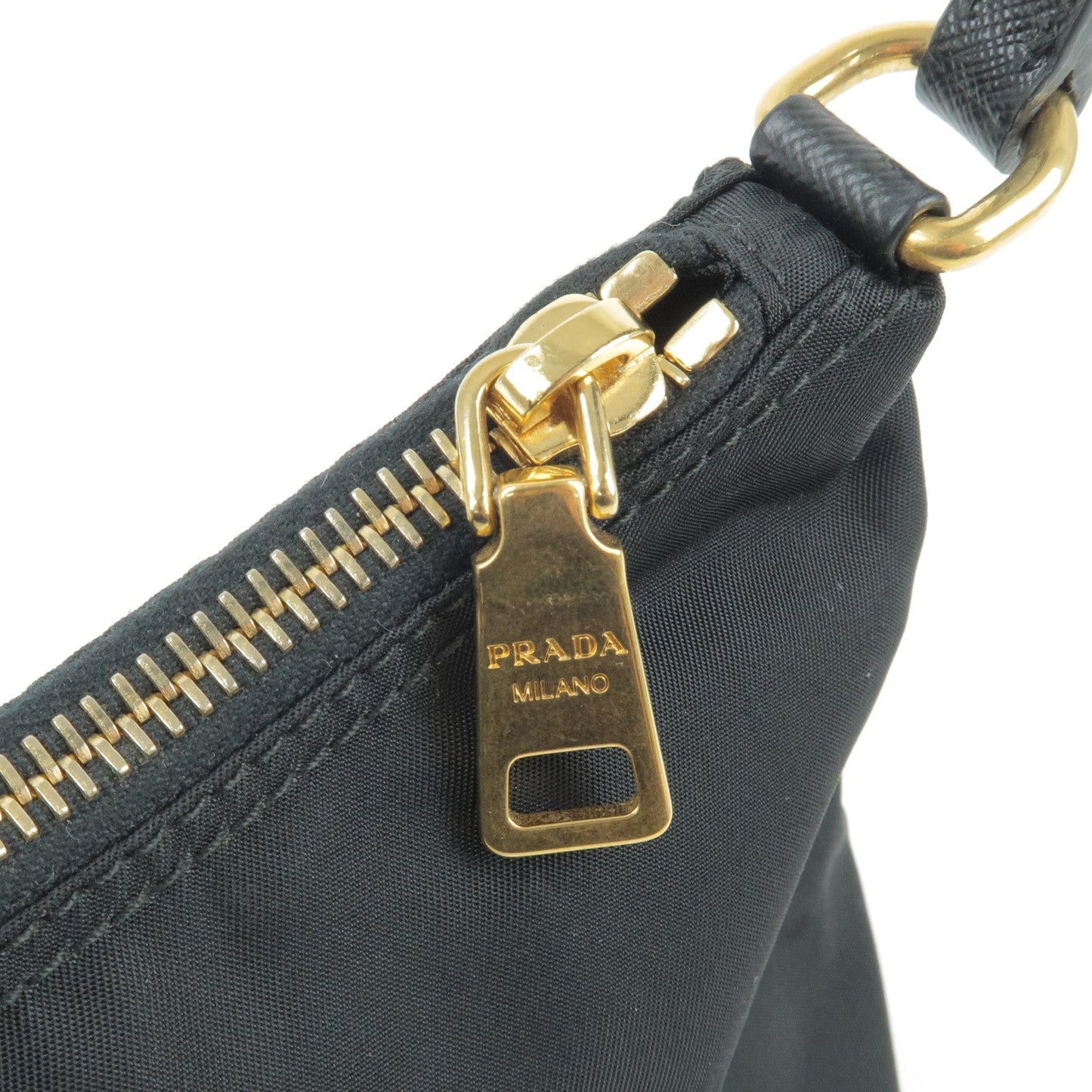 PRADA Nylon Leather Hand Bag Pouch NERO Black 1N1413