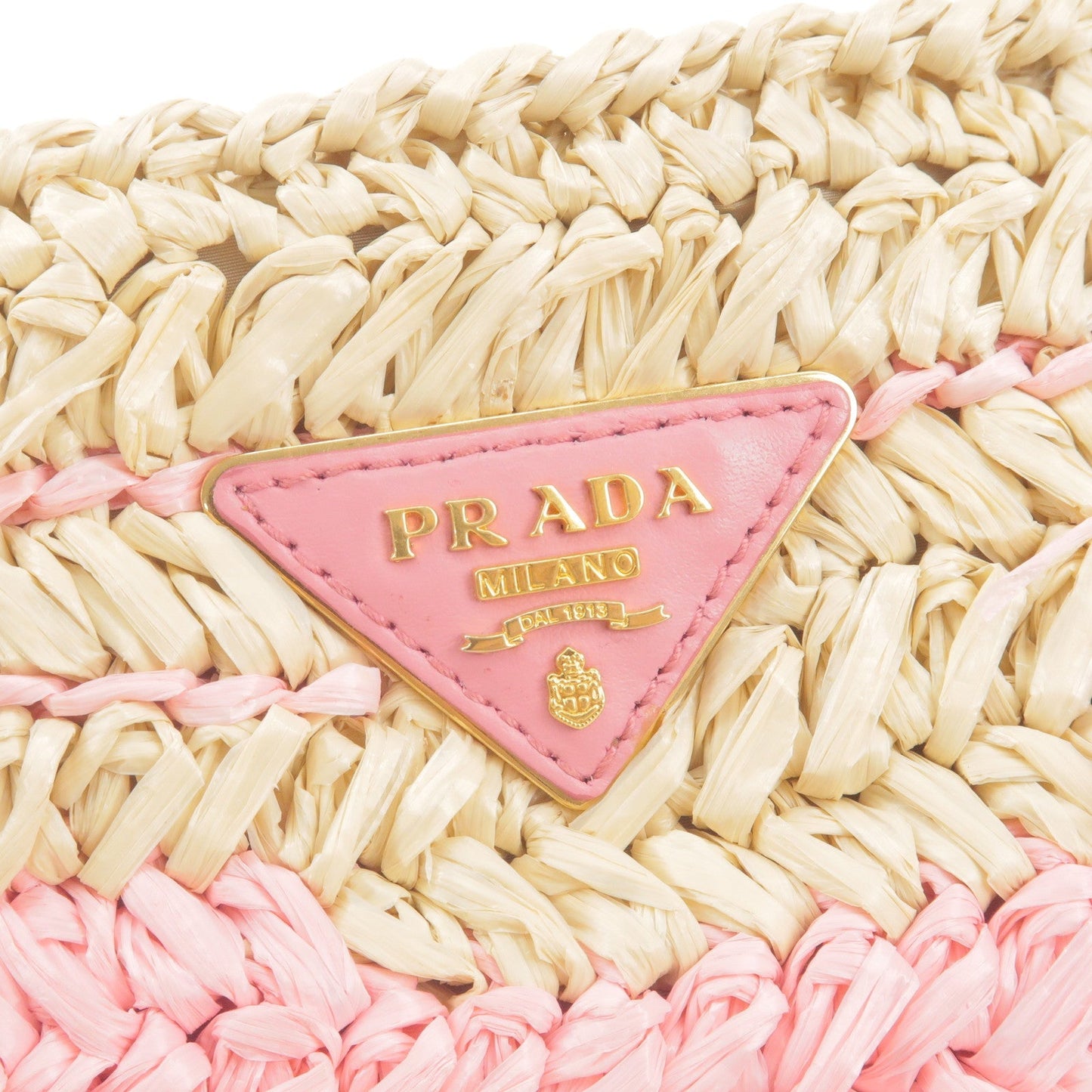 Prada Raffia Tricot Leather Shoulder Bag Beige Pink 1BF071