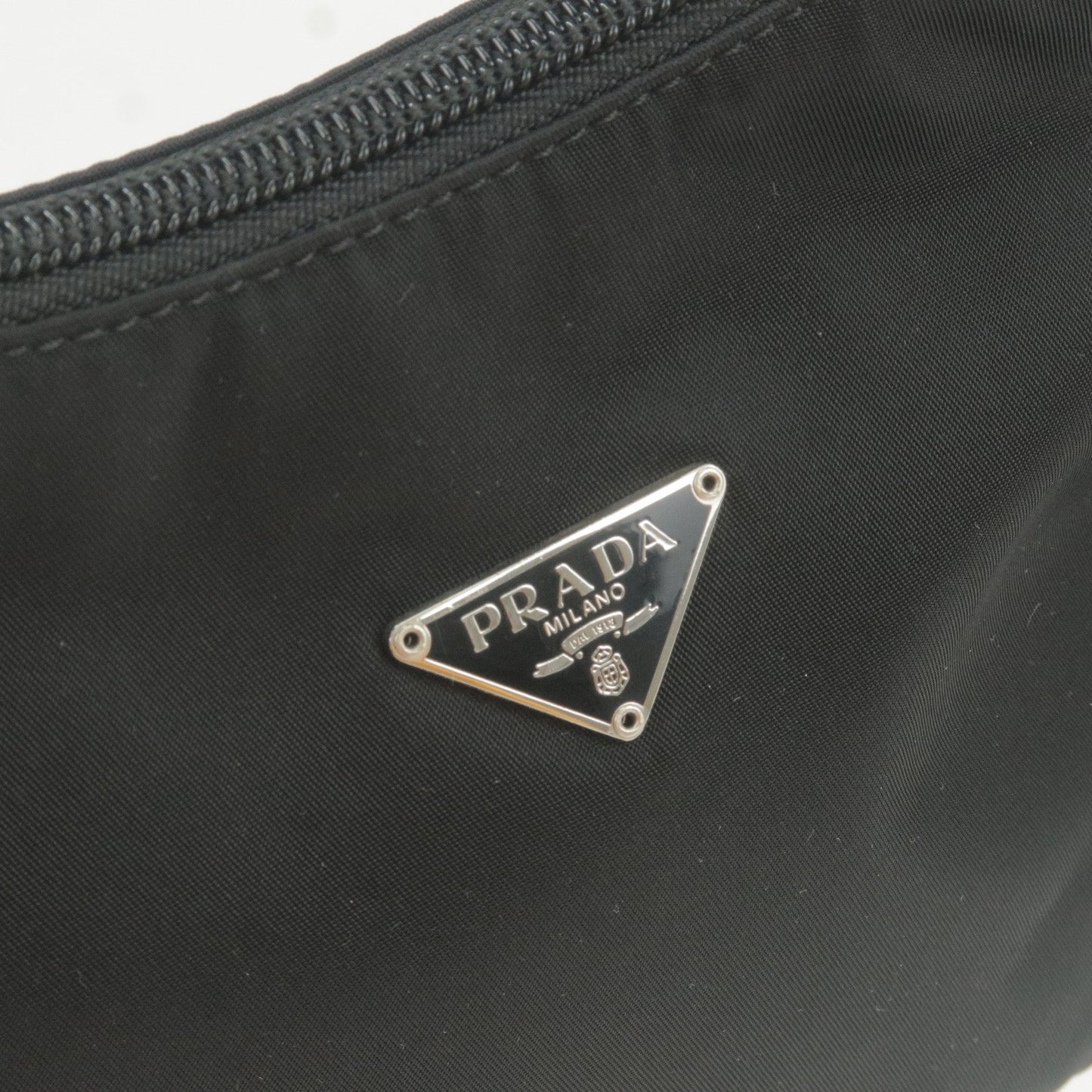 PRADA Logo Nylon Pouch Mini Hand Bag Purse NERO Black MV519