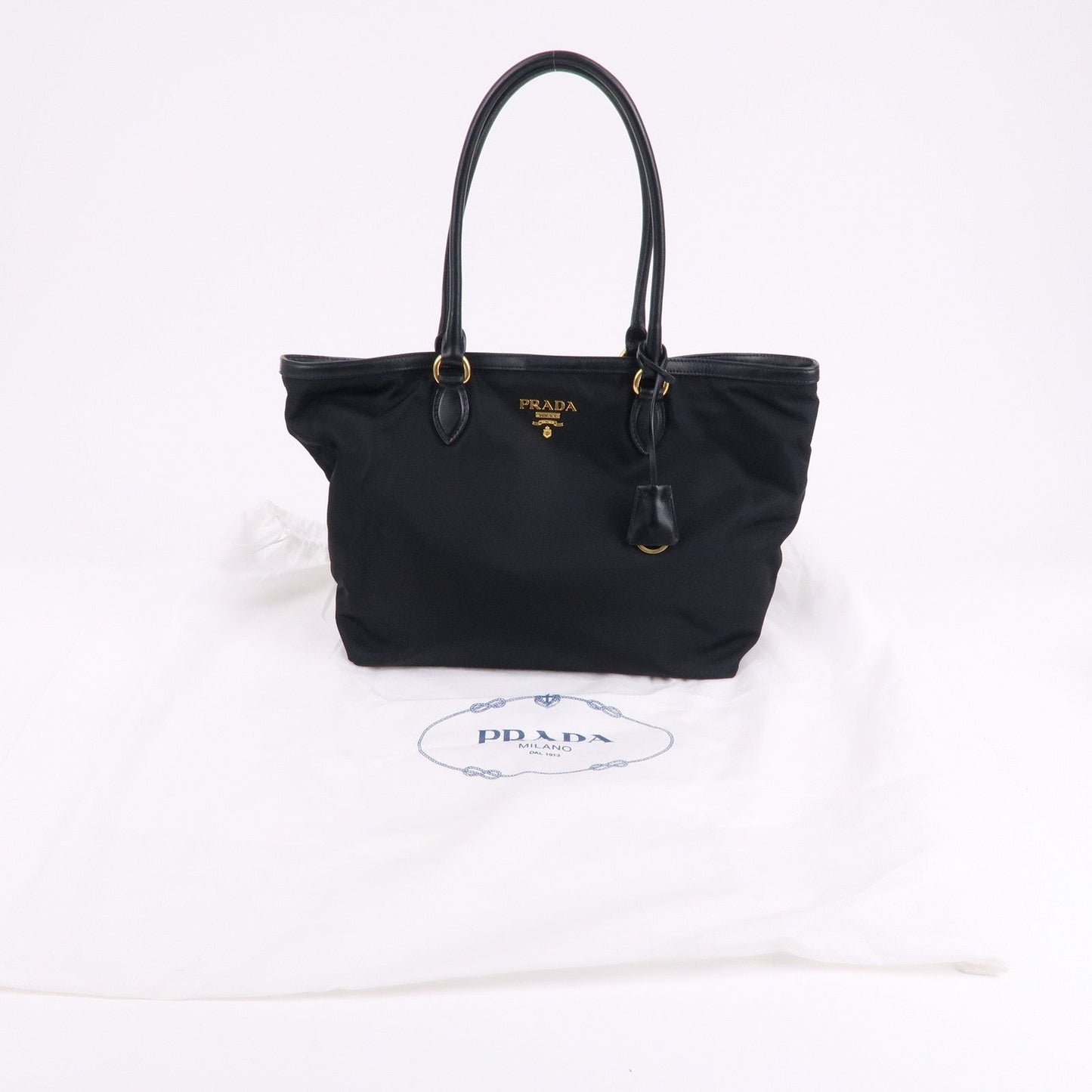 PRADA Nylon Leather Tote Bag Shoulder Bag Black 1BG158