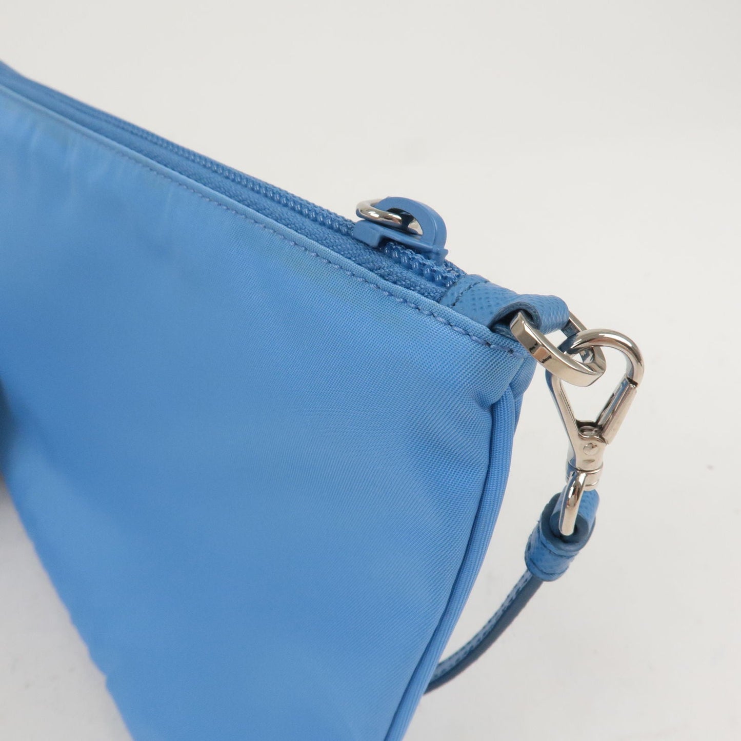 PRADA Logo Nylon Leather Hand Bag Shoulder Bag Light Blue 1NI545