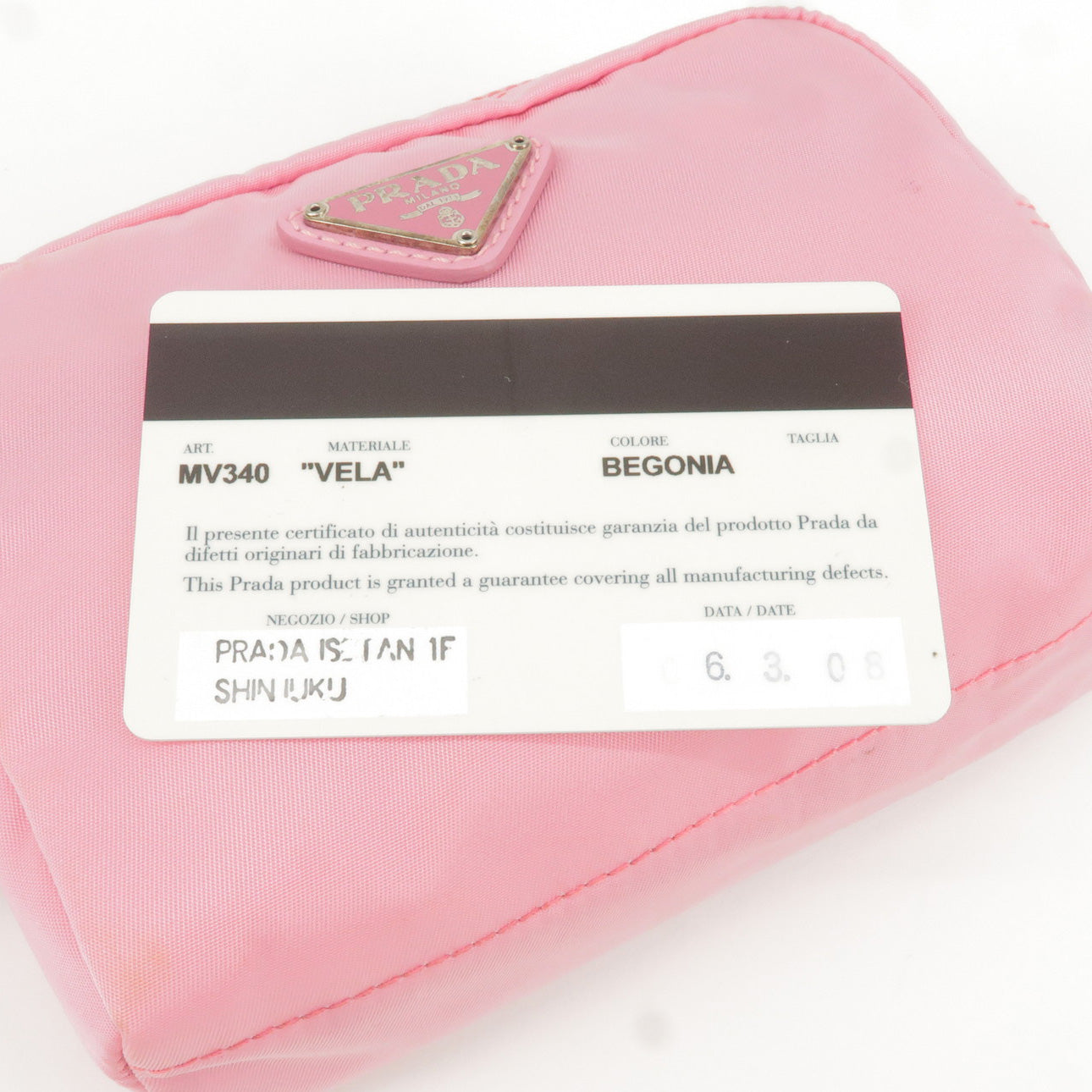 PRADA Logo Nylon Leather Pouch Clutch Bag Pink MV340