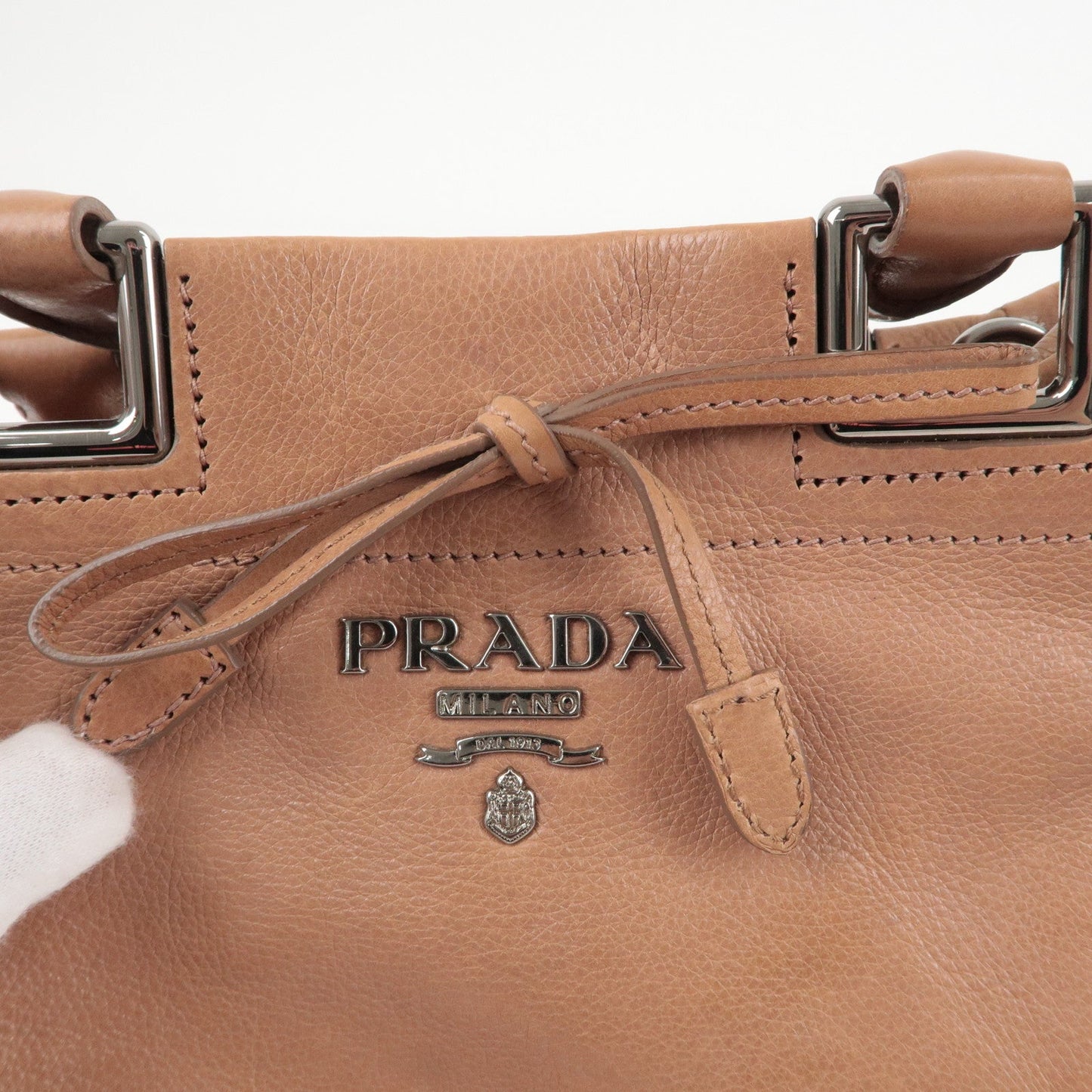 Prada Leather 2WAY bag Hand Bag Shoulder Bag Beige