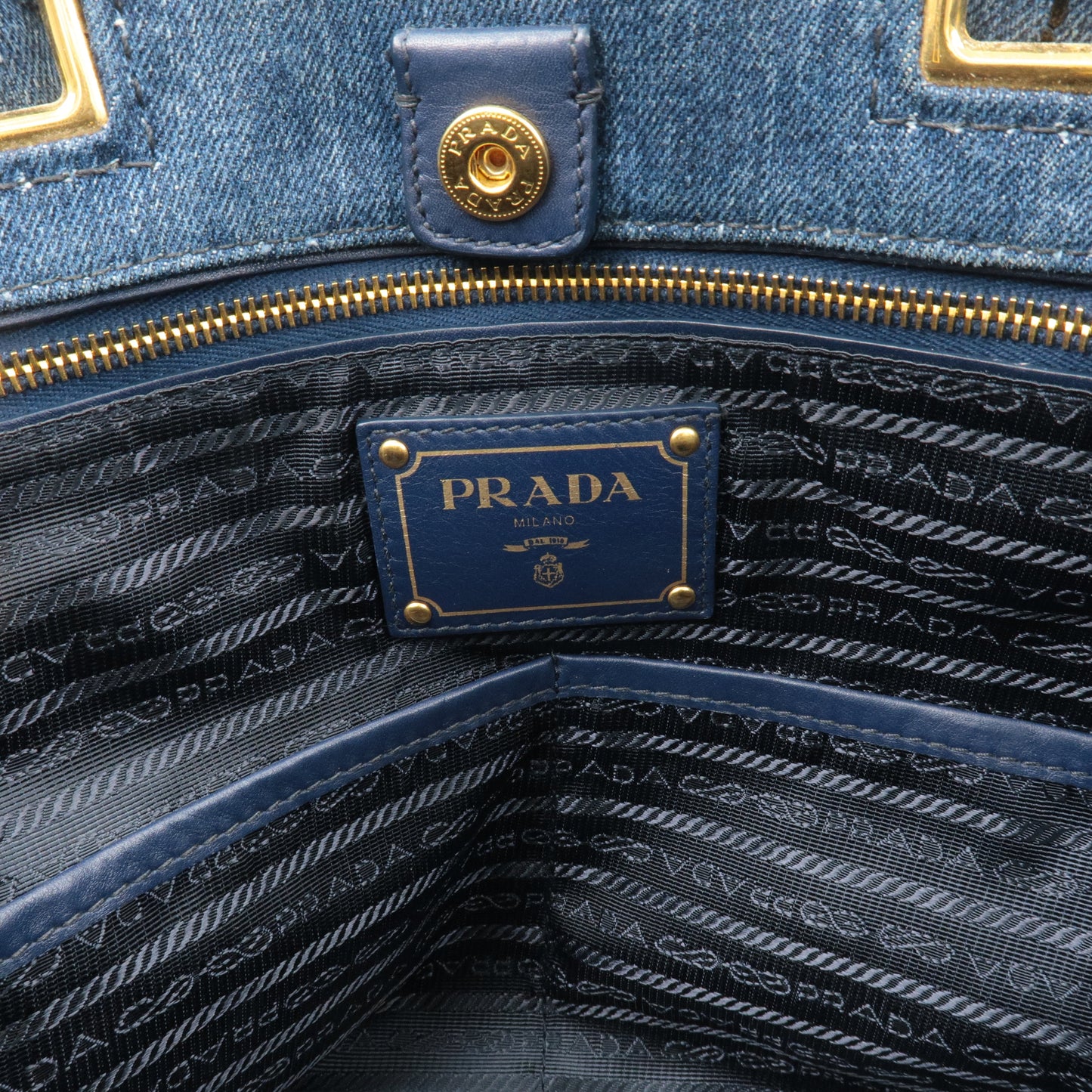 PRADA Denim Leather 2Way Bag Hand Shoulder Bag Blue BN2069