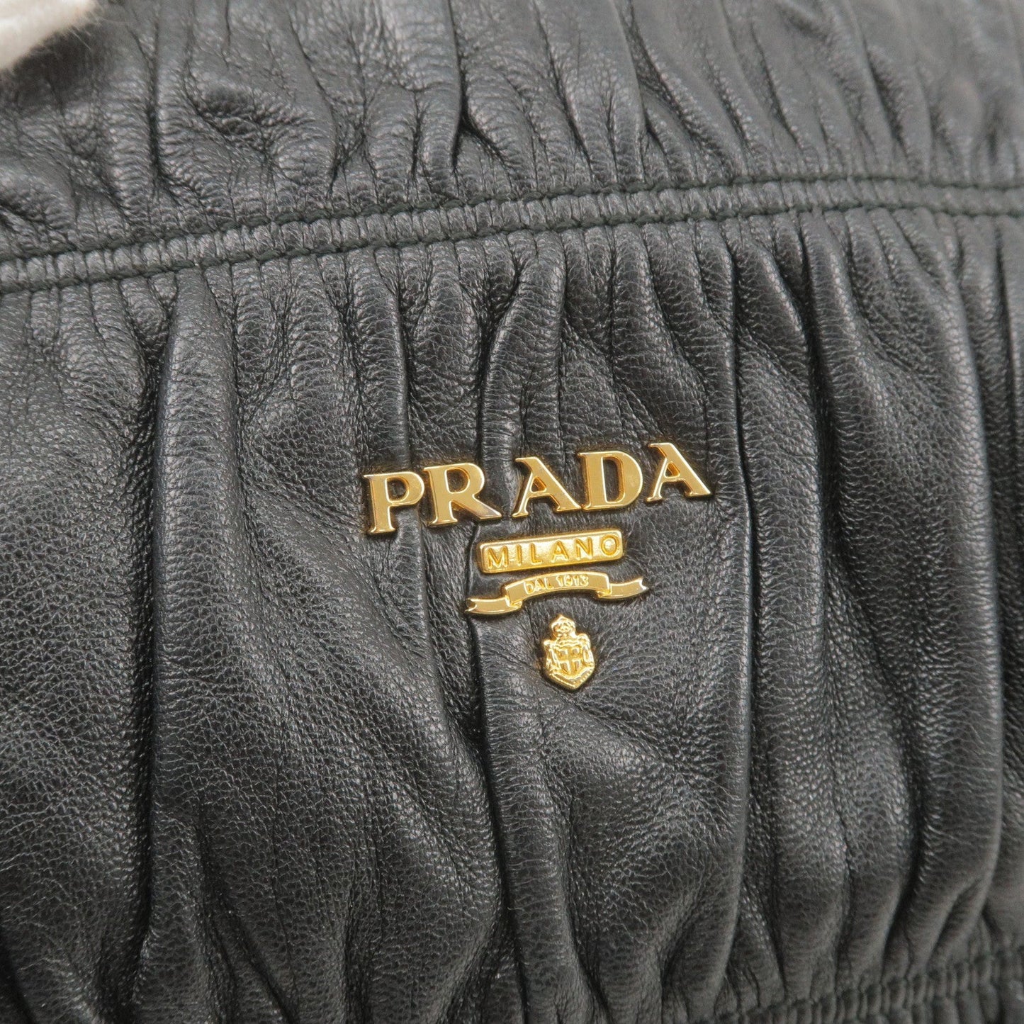 PRADA Leather Chain Gather Shoulder Bag NERO Black