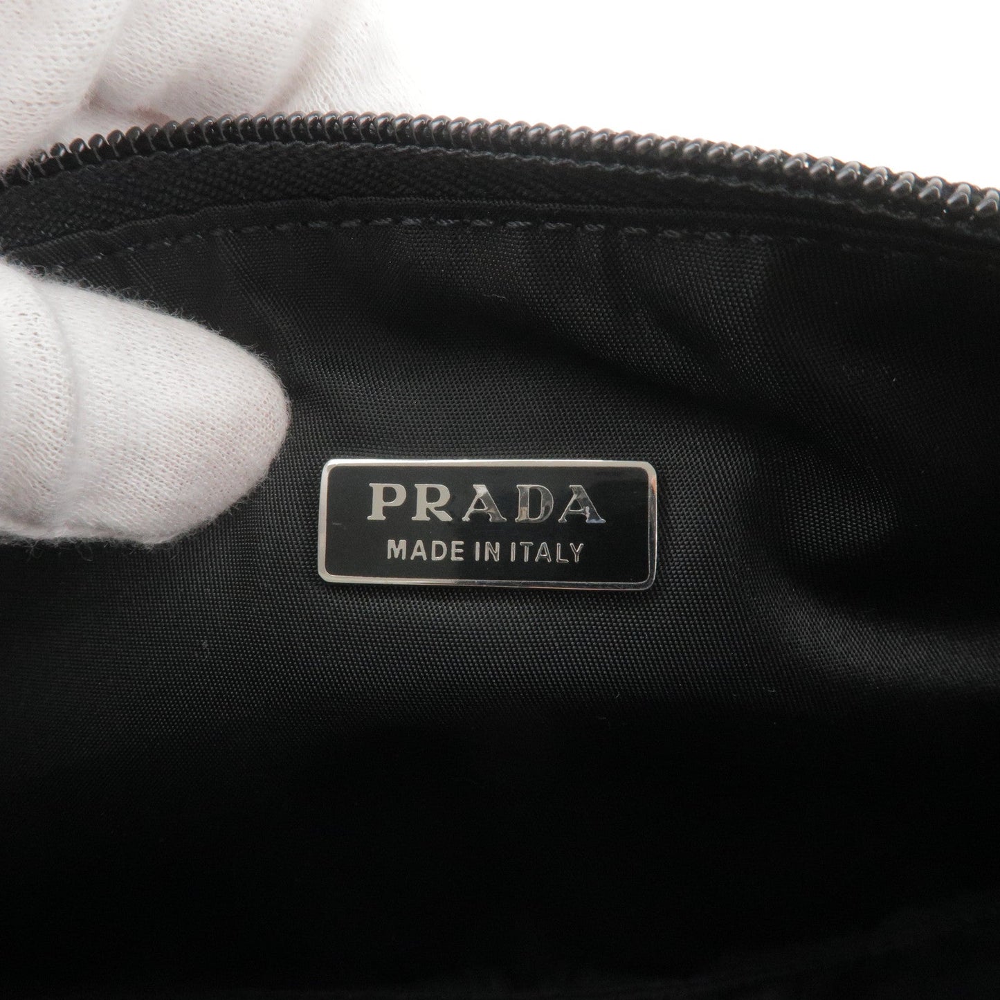 PRADA Logo Nylon Pouch Hand Bag NERO Black MV633