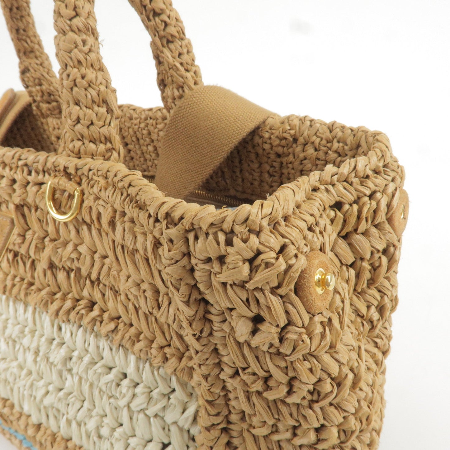 PRADA Raffia Tricot Canapa 2WAY Basket Bag Hand Bag Caramel Orange