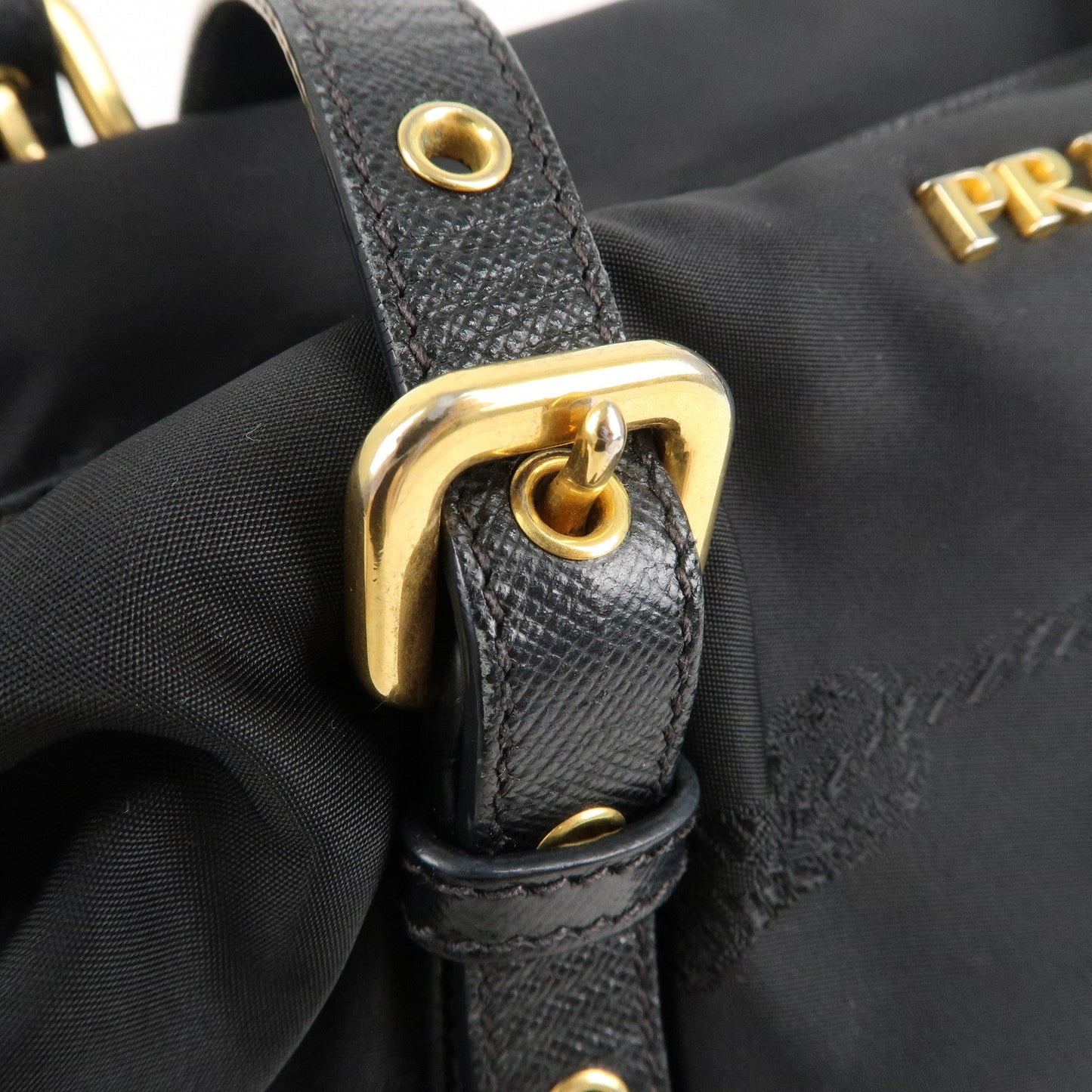 PRADA Nylon Leather Shoulder Bag Black