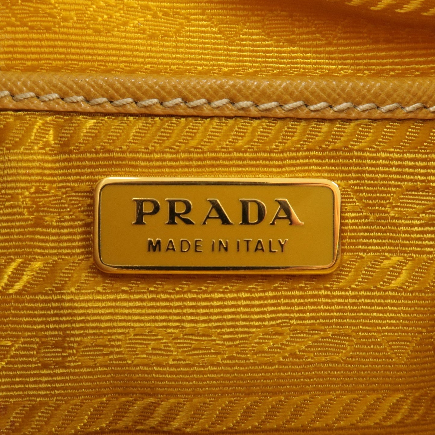 PRADA Logo Nylon Leather Shoulder Bag Mustard Yellow BN1834