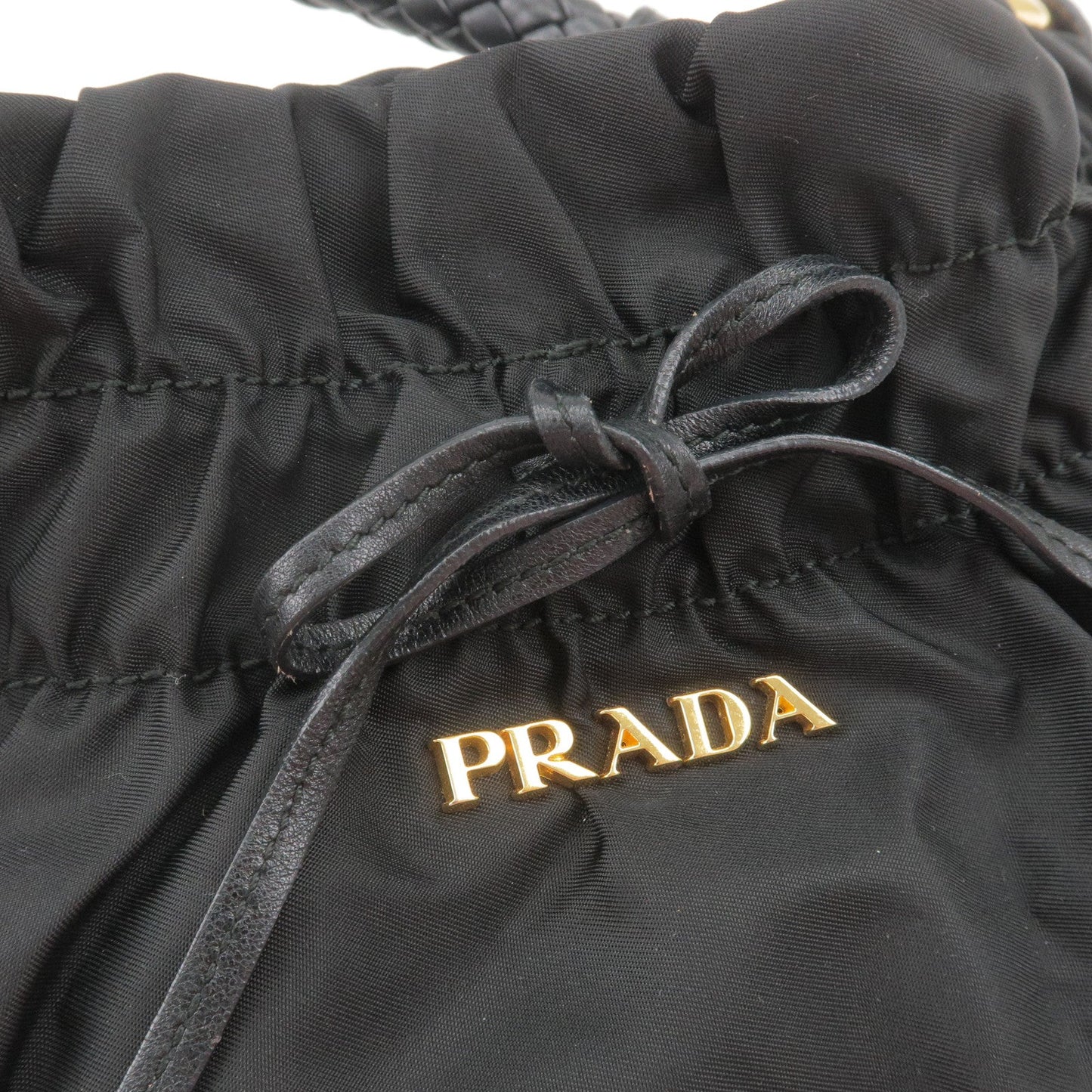 PRADA Logo Nylon Leather Shoulder Bag Hand Bag Black BR4237