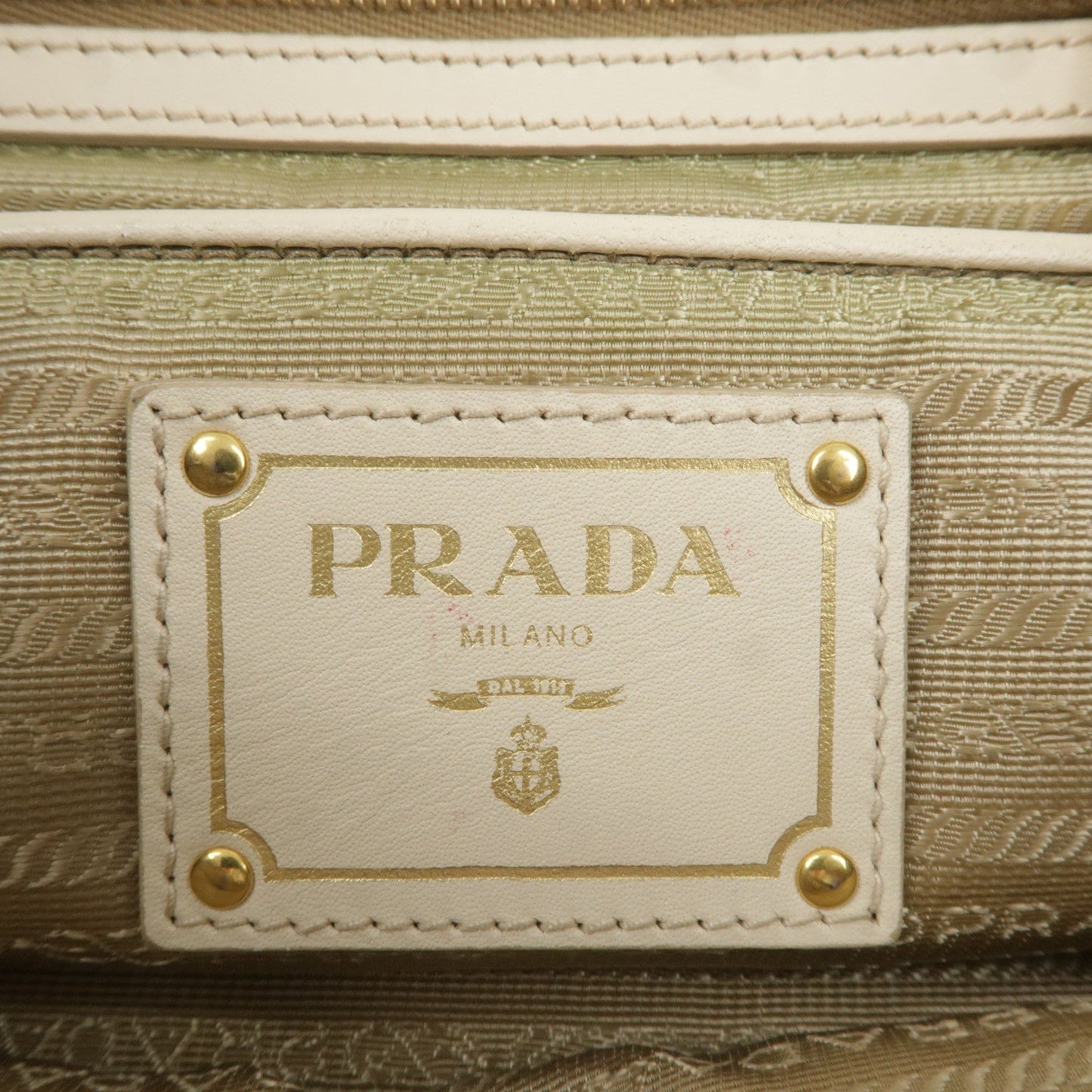 PRADA Logo Jacquard Leather 2Way Bag Hand Bag Beige BN1841