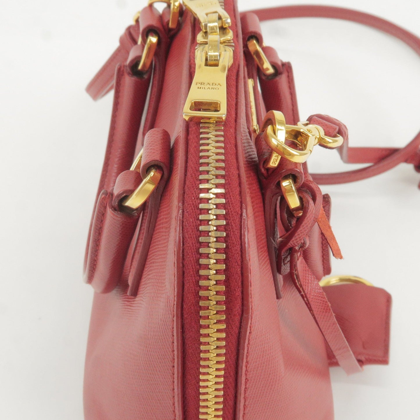 PRADA Leather Promenade Mini 2Way Bag Shoulder Bag Red BL0851