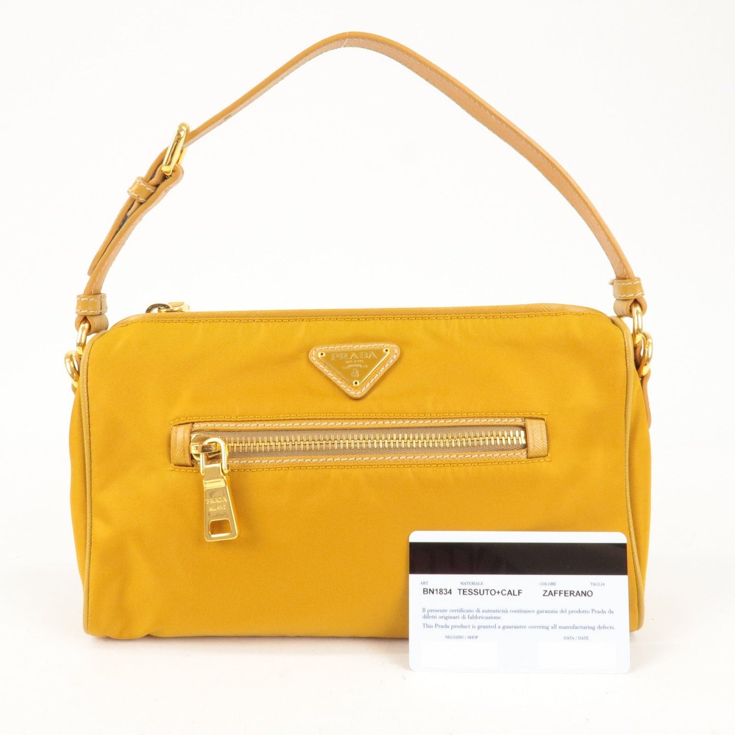 PRADA Logo Nylon Leather Shoulder Bag Mustard Yellow BN1834