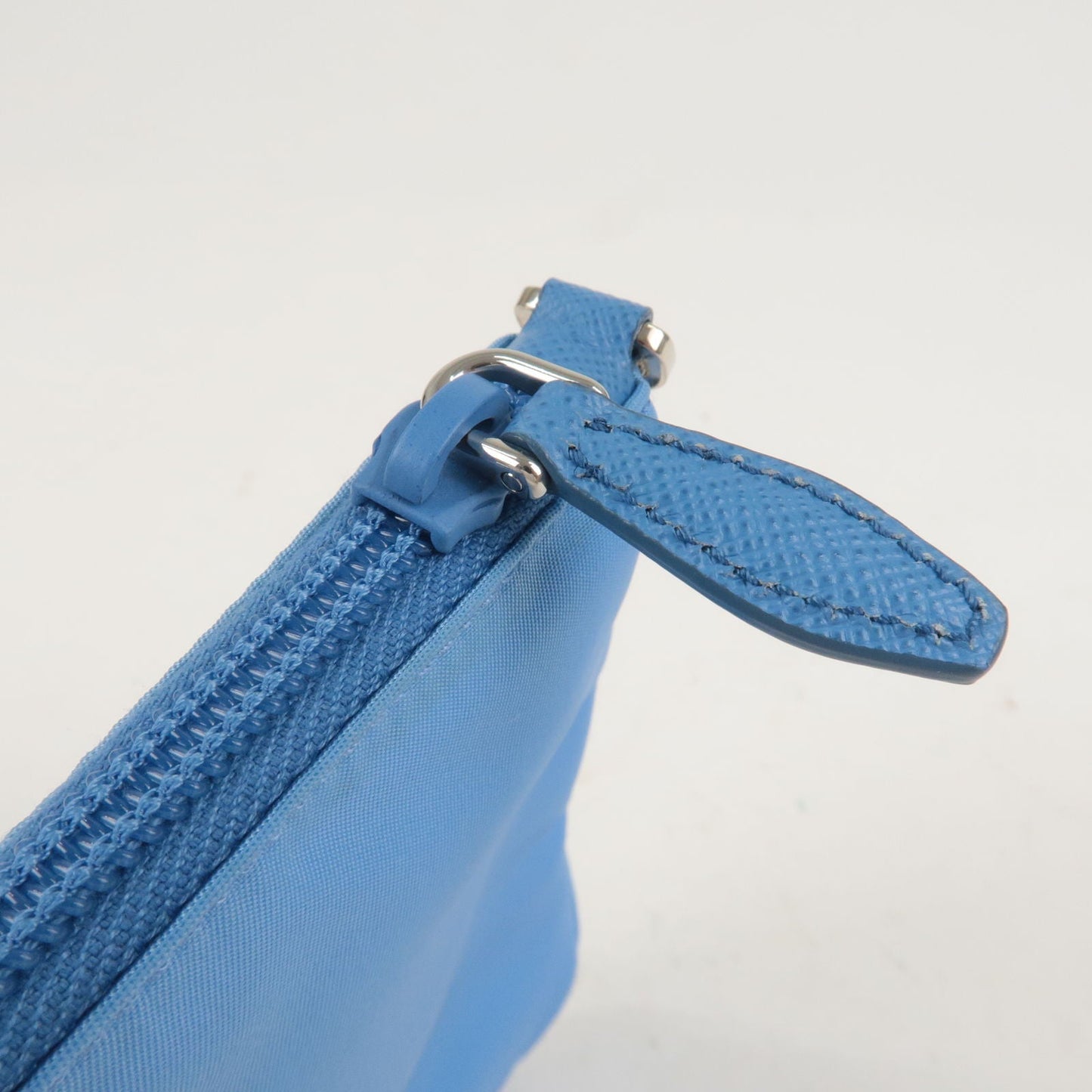 PRADA Logo Nylon Leather Hand Bag Shoulder Bag Light Blue 1NI545