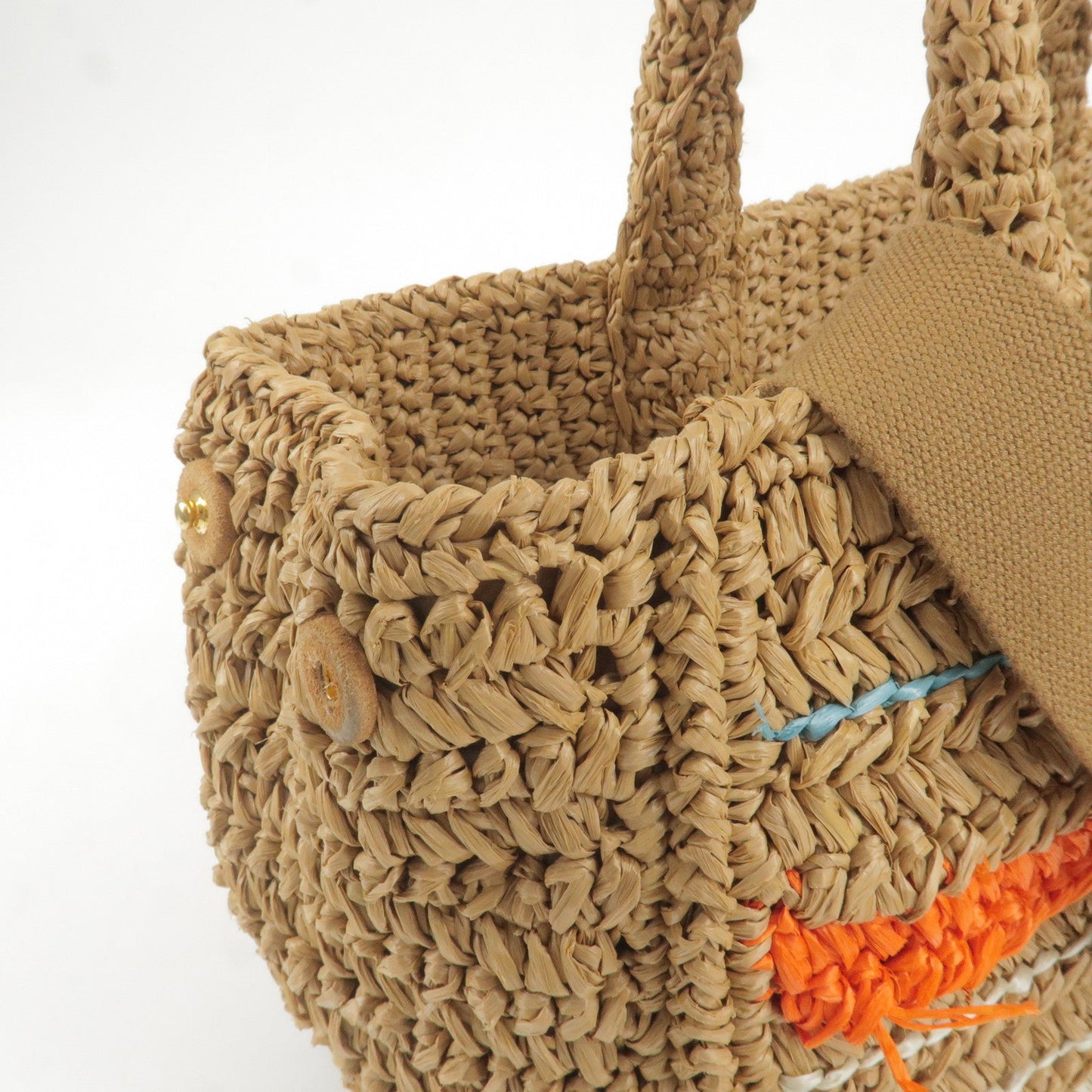 PRADA Raffia Tricot Canapa 2WAY Basket Bag Hand Bag Caramel Orange