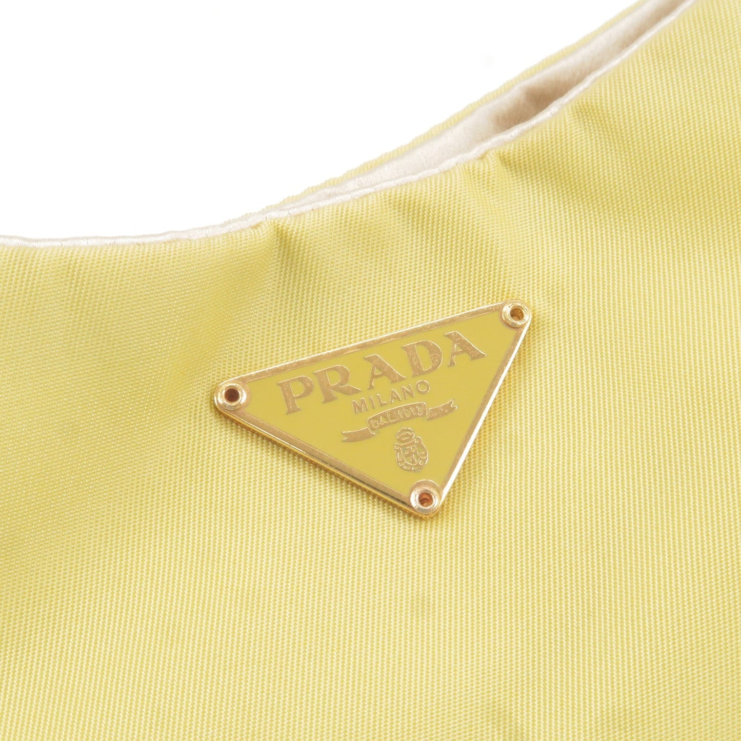 PRADA Logo Nylon Leather Chain Shoulder Bag Yellow BR0104