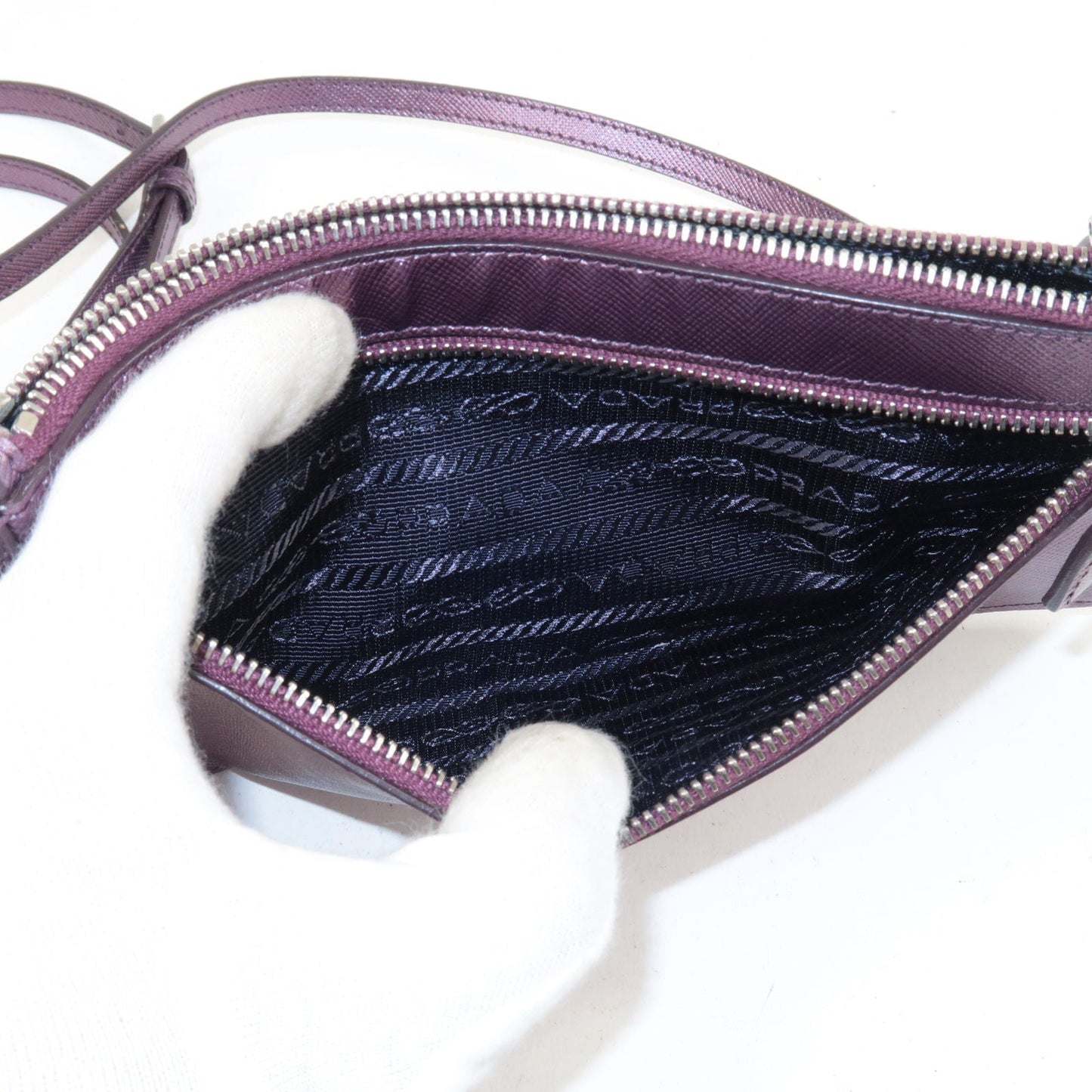 Prada Leather 2 Way Shoulder Bag Pouch Purple