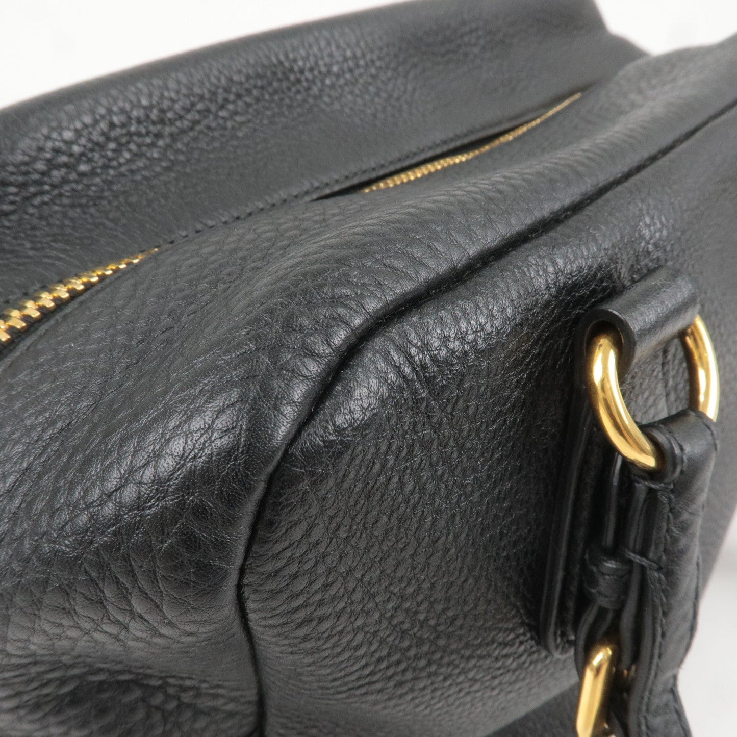 PRADA Logo Leather Mini Boston Bag Shoulder Bag Black B3091M