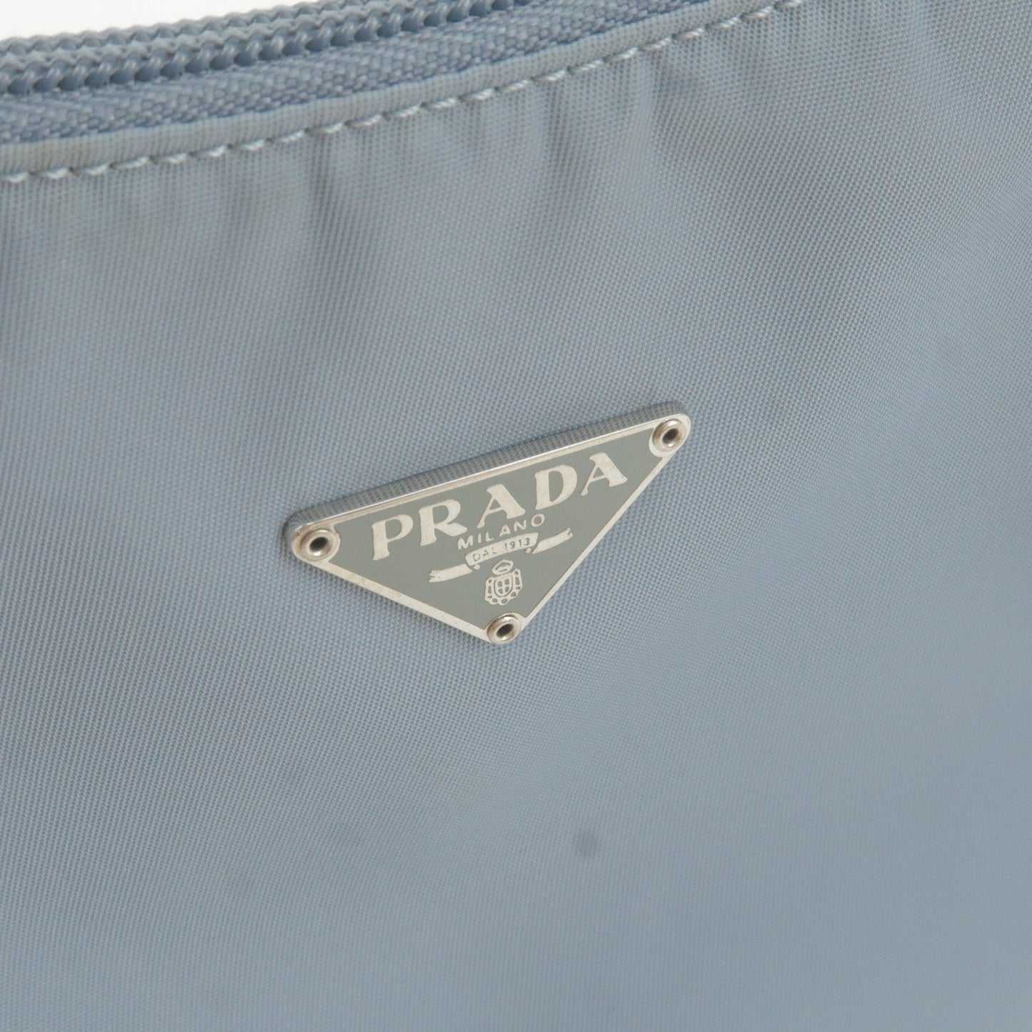 PRADA Logo Nylon Canvas Hand Bag Pouch Purse Light Blue MV515