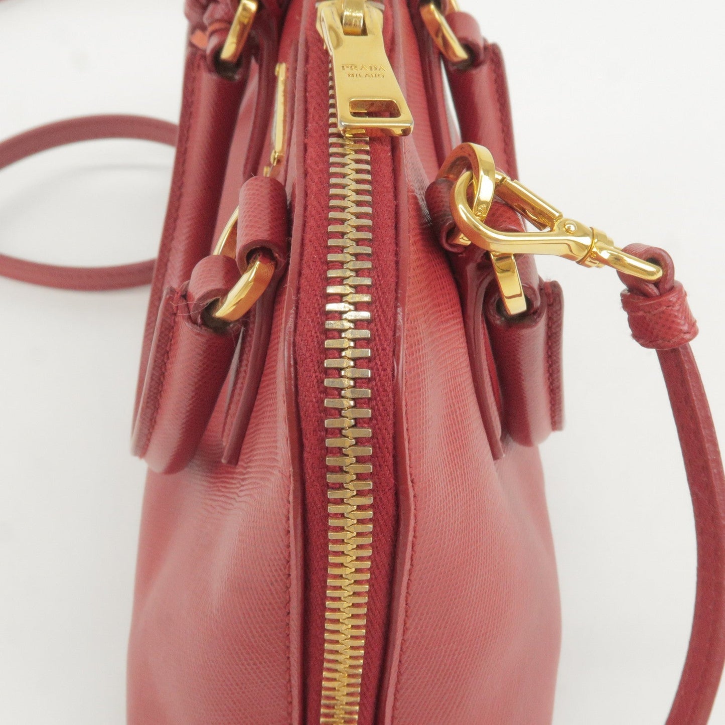 PRADA Leather Promenade Mini 2Way Bag Shoulder Bag Red BL0851