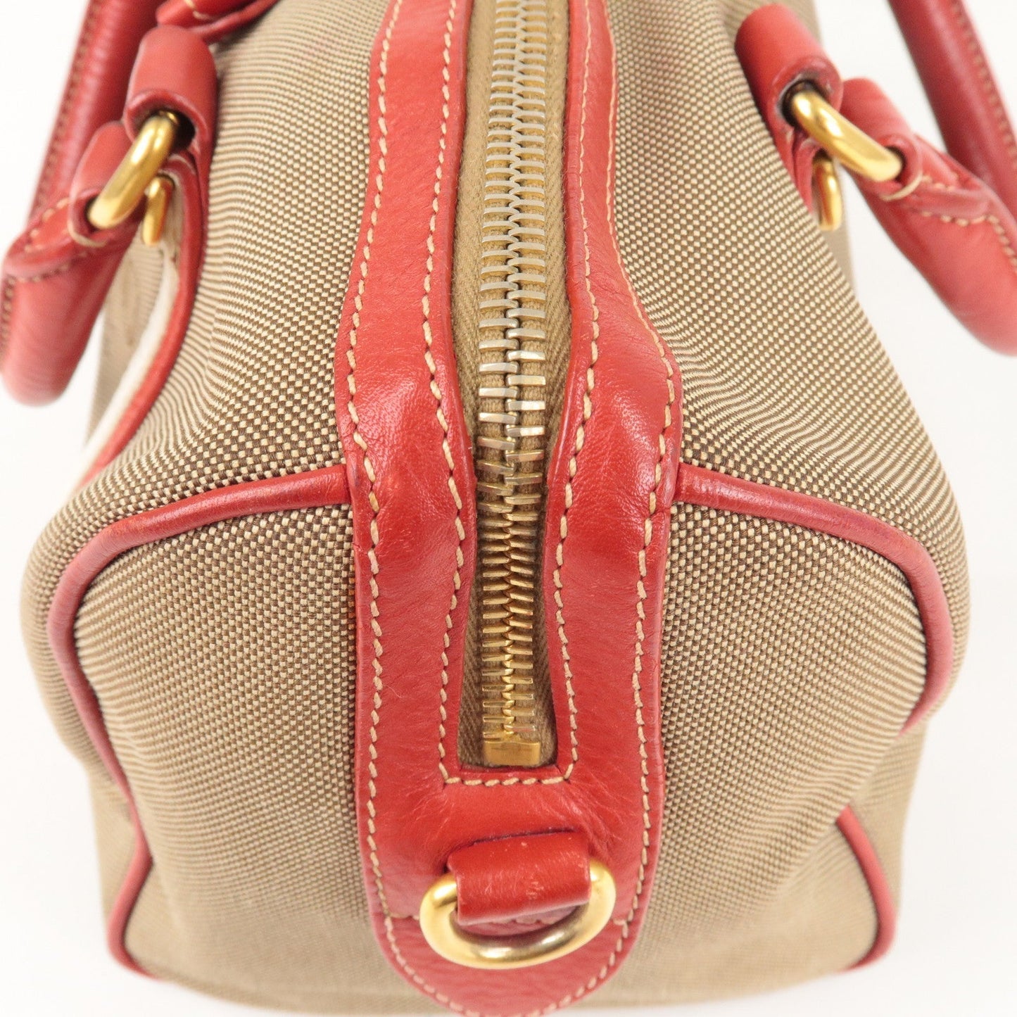 PRADA Logo Jacquard Canvas Leather 2Way Shoulder Bag Beige Red