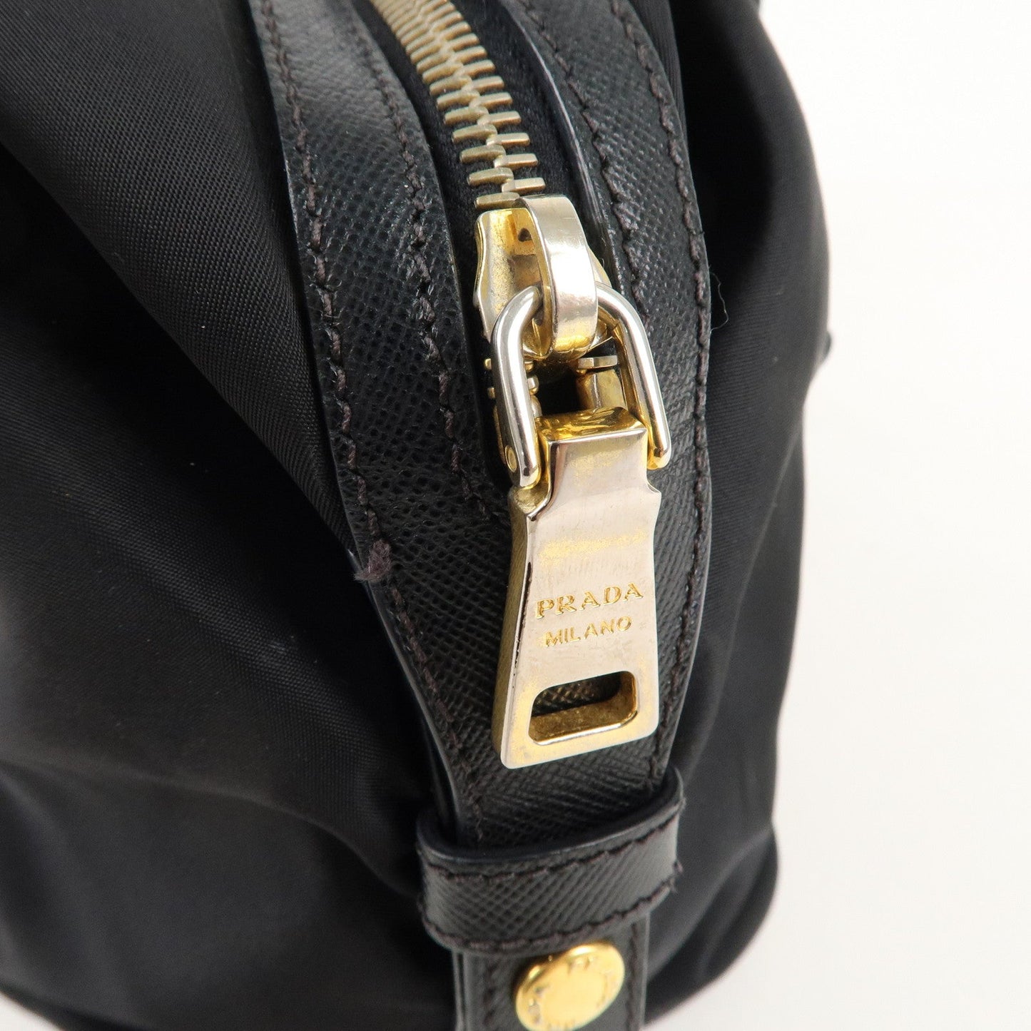 PRADA Nylon Leather Shoulder Bag Black