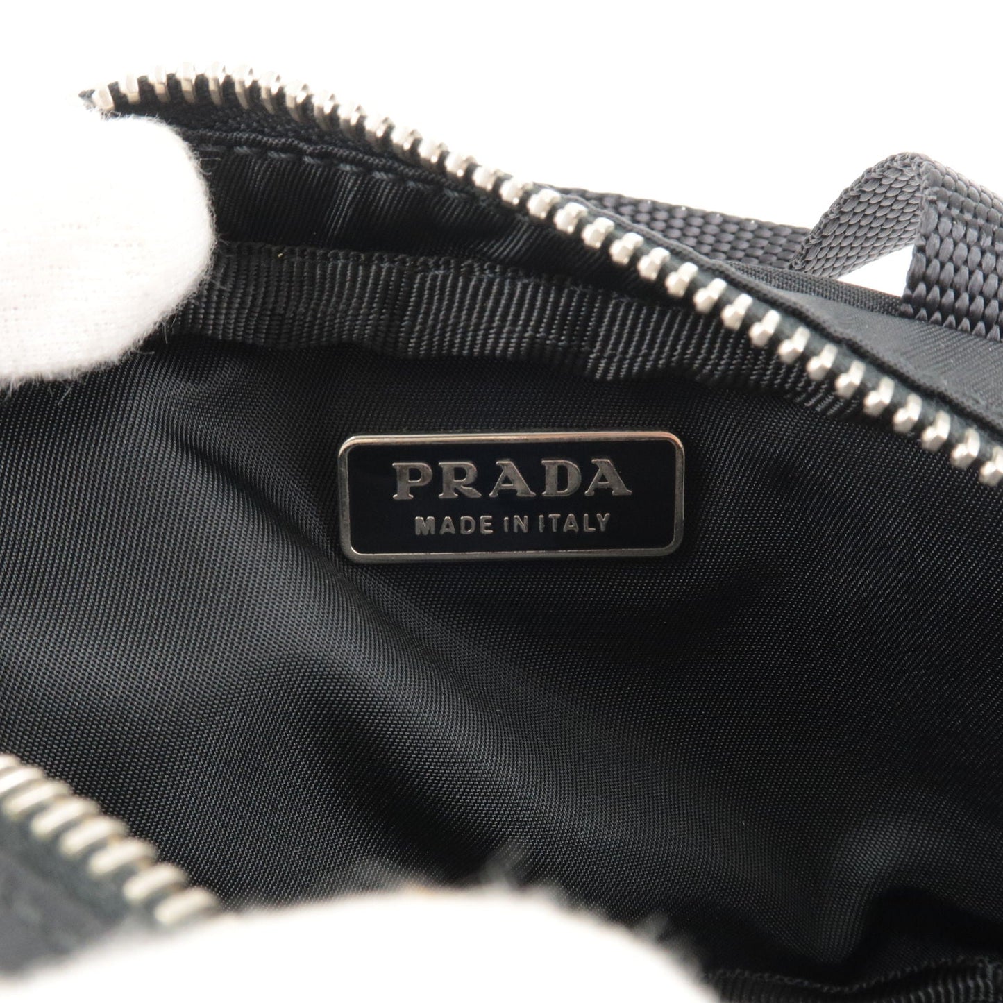 PRADA Logo Nylon Leather Pouch Mini Bag Black 1N1346