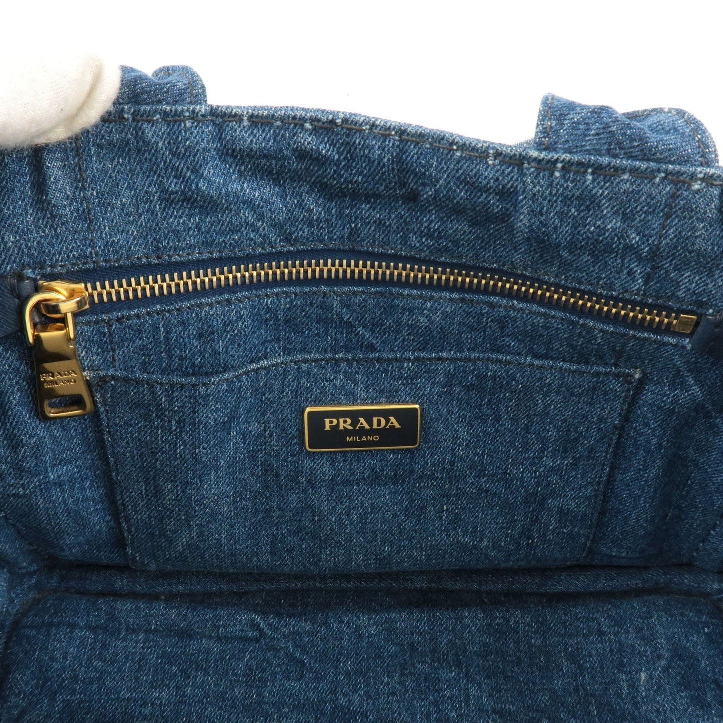 PRADA Logo Canapa Mini Denim Shoulder Bag Hand Bag Blue B2439G