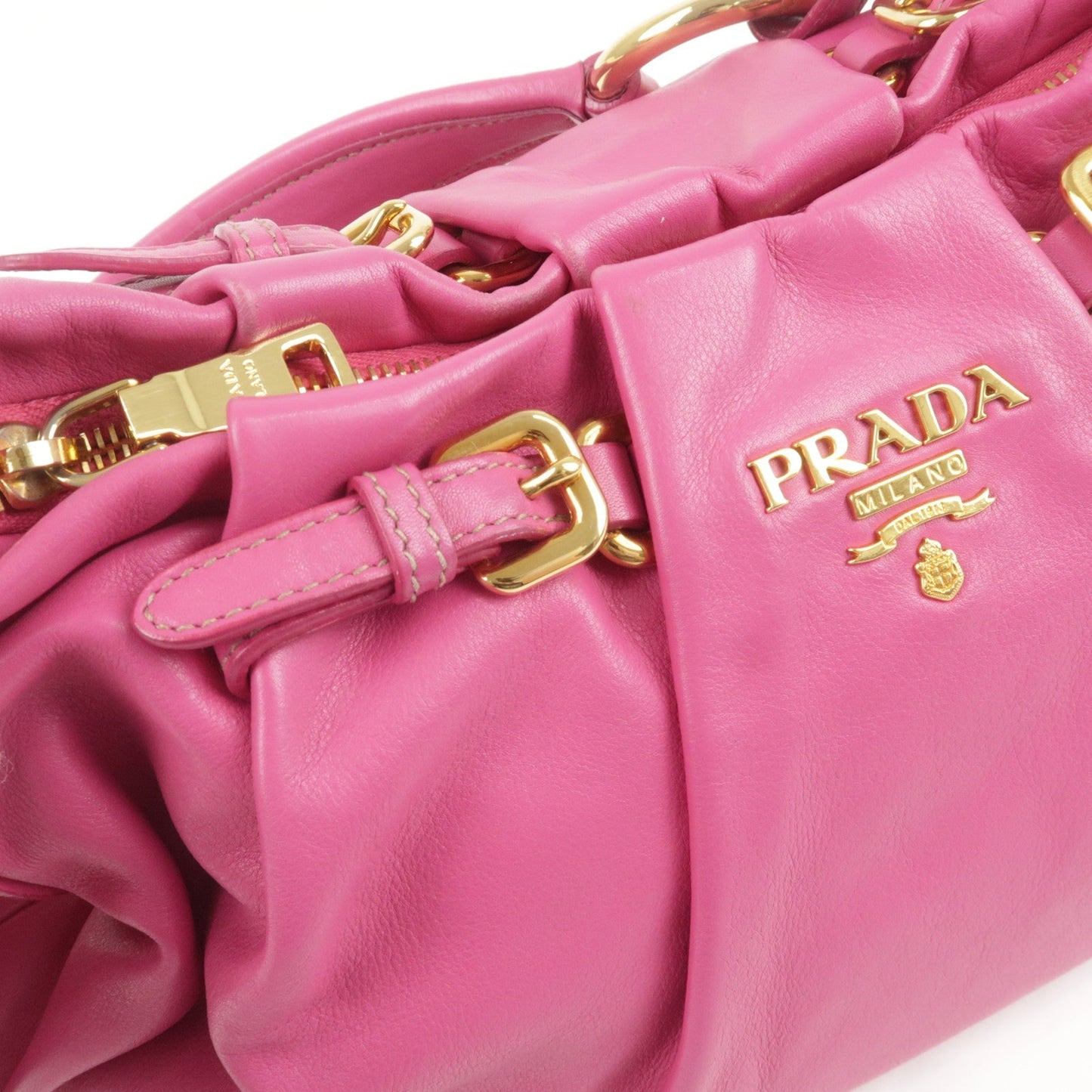 PRADA Logo Leather Shoulder Bag Pink Gold BR3795