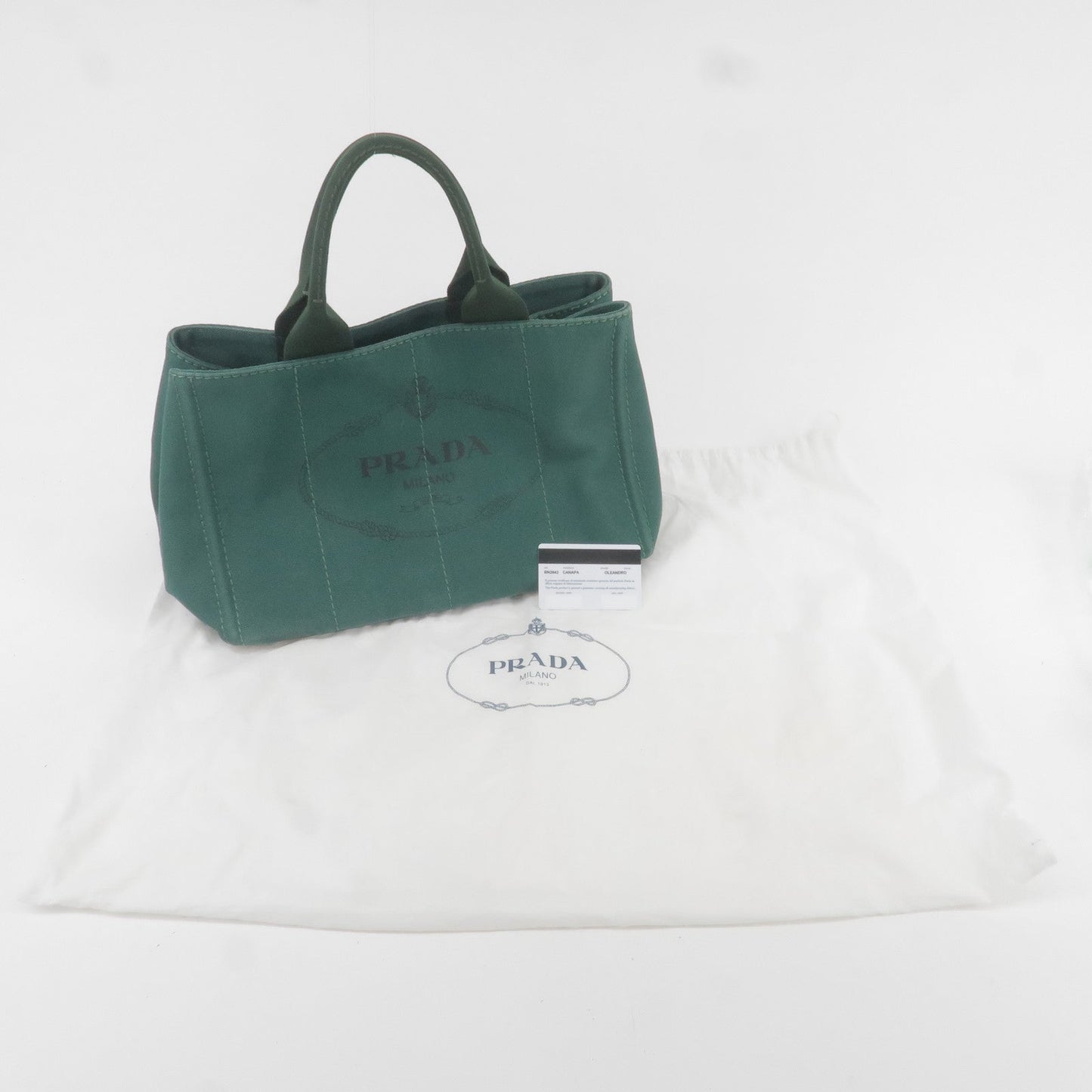 PRADA Canapa Canvas Tote Bag Green BN2642