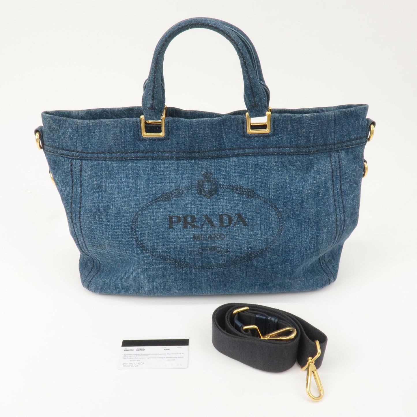 PRADA Denim Leather 2Way Bag Hand Shoulder Bag Blue BN2069