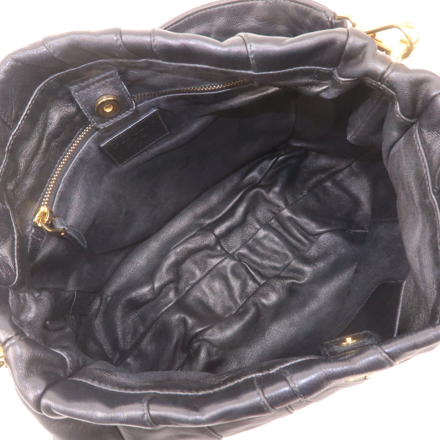 PRADA Leather Shoulder Bag Hand Bag Black