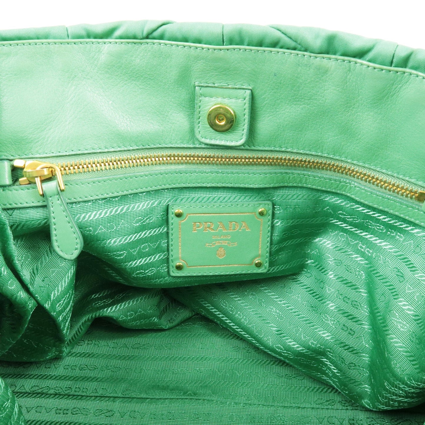 PRADA Logo Nylon Leather Chain Tote Bag Green BR4383