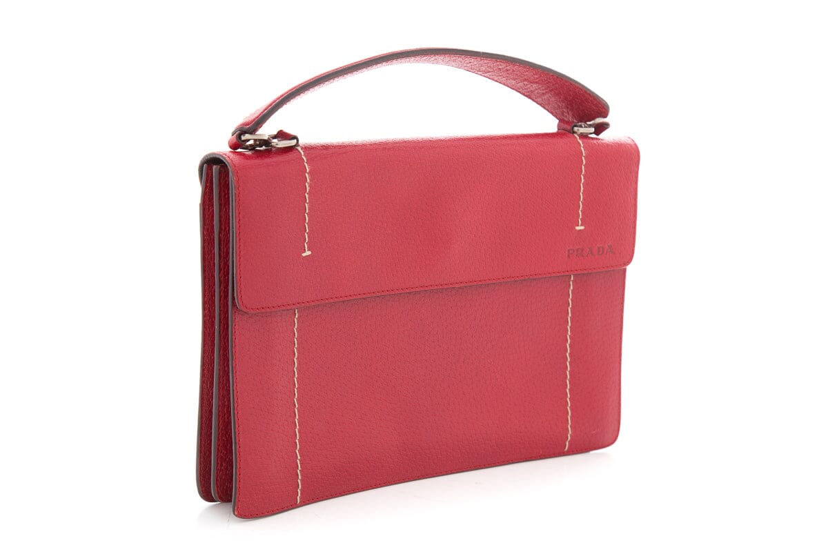 Prada Madras Cerniera Top Handle Red Handbag