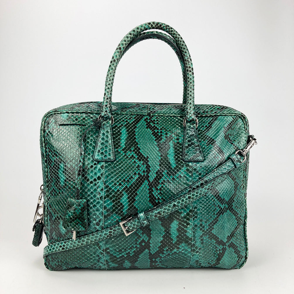 Prada Teal Snakeskin Python Top Handle Tote