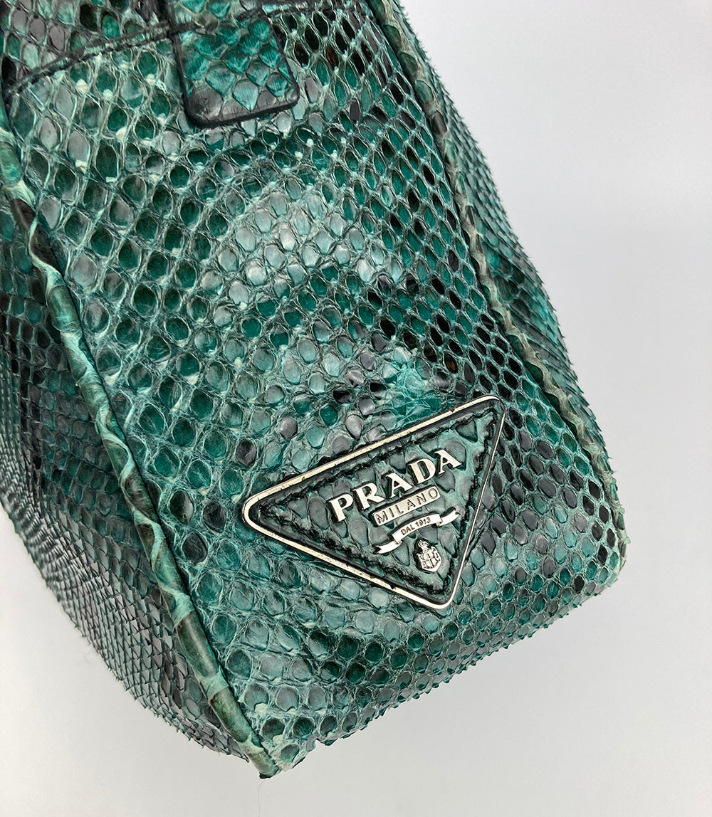 Prada Teal Snakeskin Python Top Handle Tote