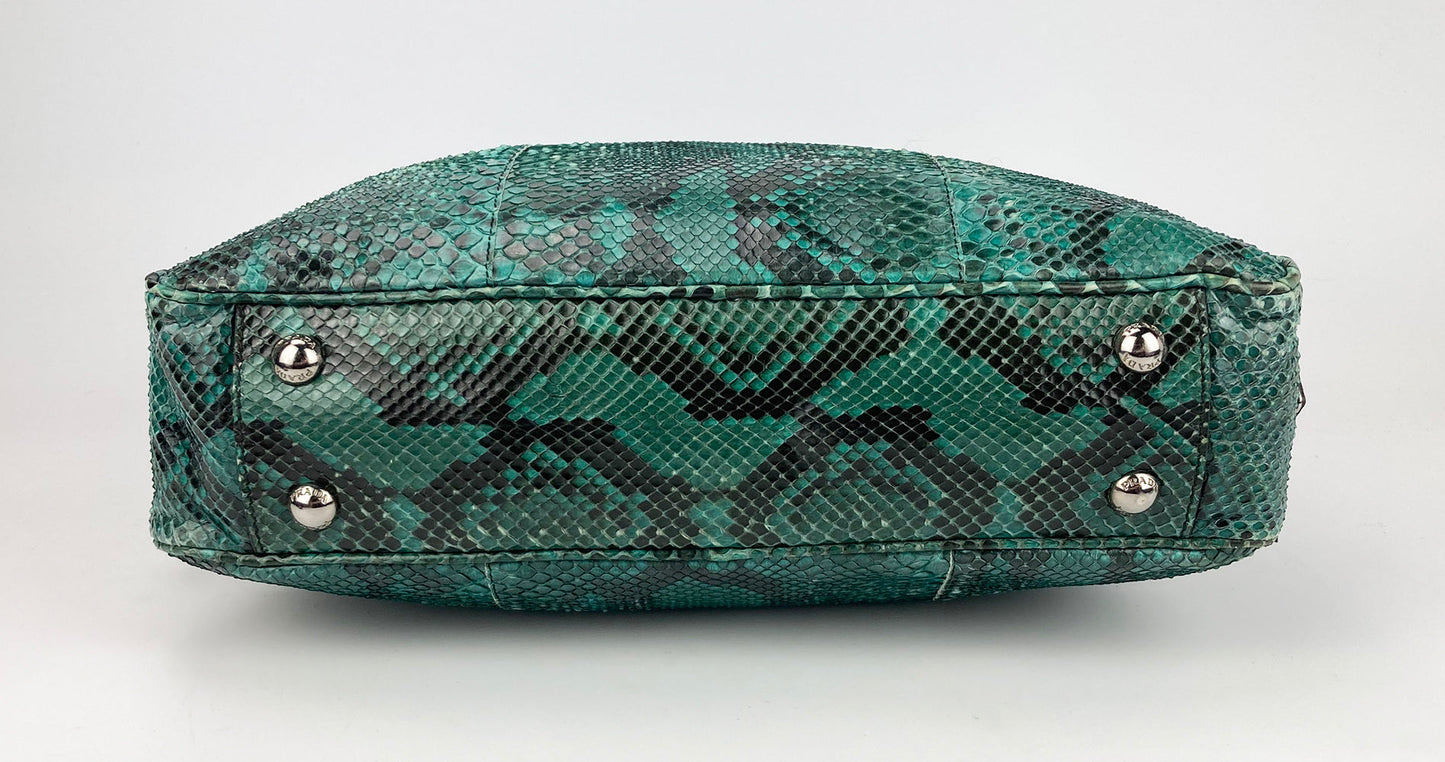 Prada Teal Snakeskin Python Top Handle Tote