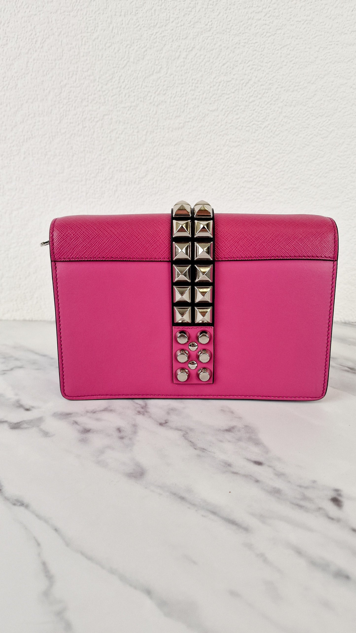 Prada Elektra Crossbody Shoulder Bag in Pink Saffiano Leather & Smooth Leather With Studs - Clutch Rivets Flap Bag - Prada 1BD121