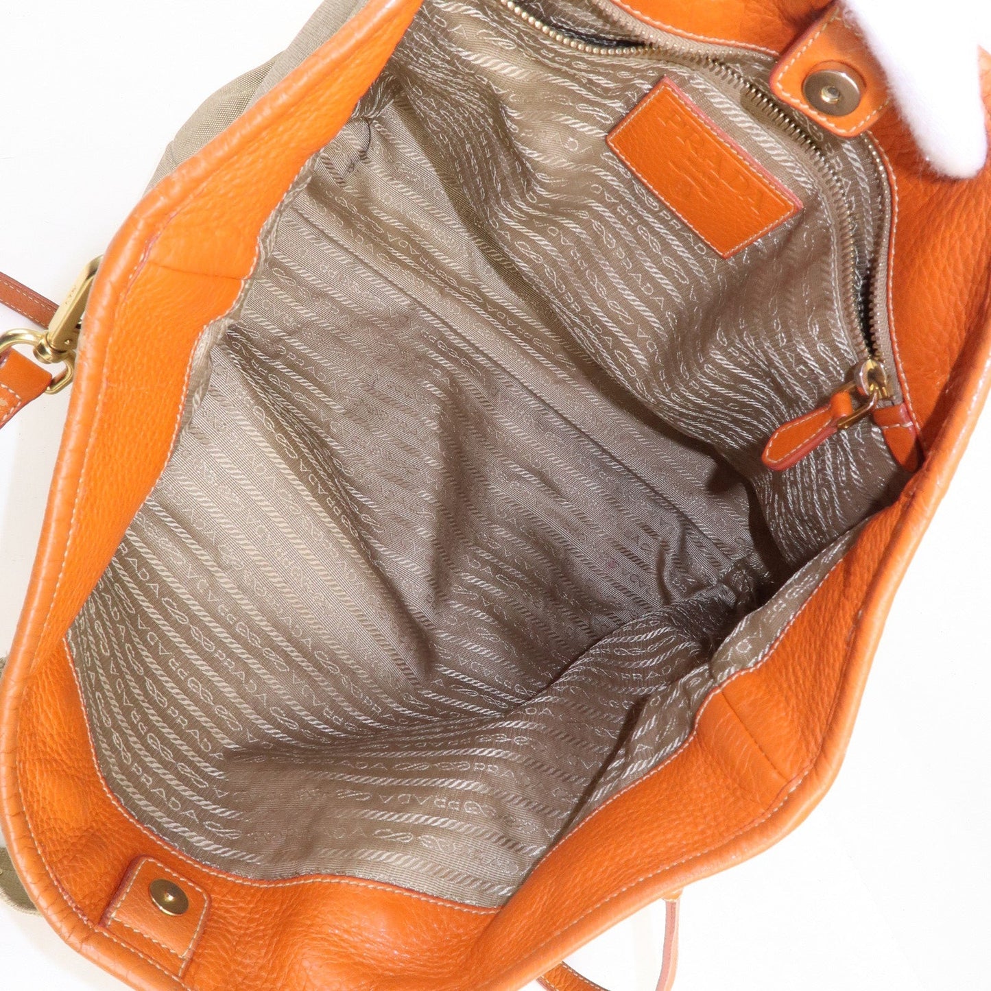 PRADA Logo Jacquard Leather 2Way Hand Bag Beige Orange BN1453